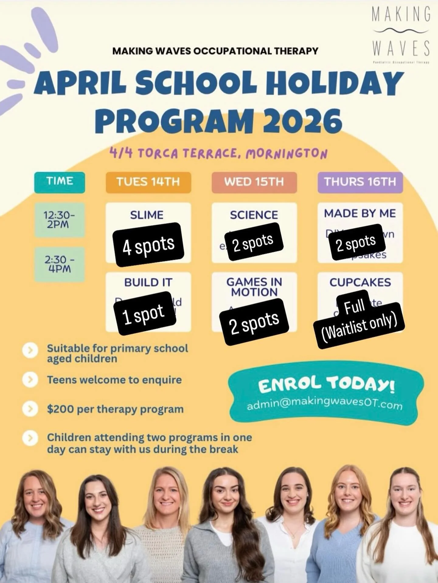 A few spaces left! 
Email today for this weeks programs! 🎉