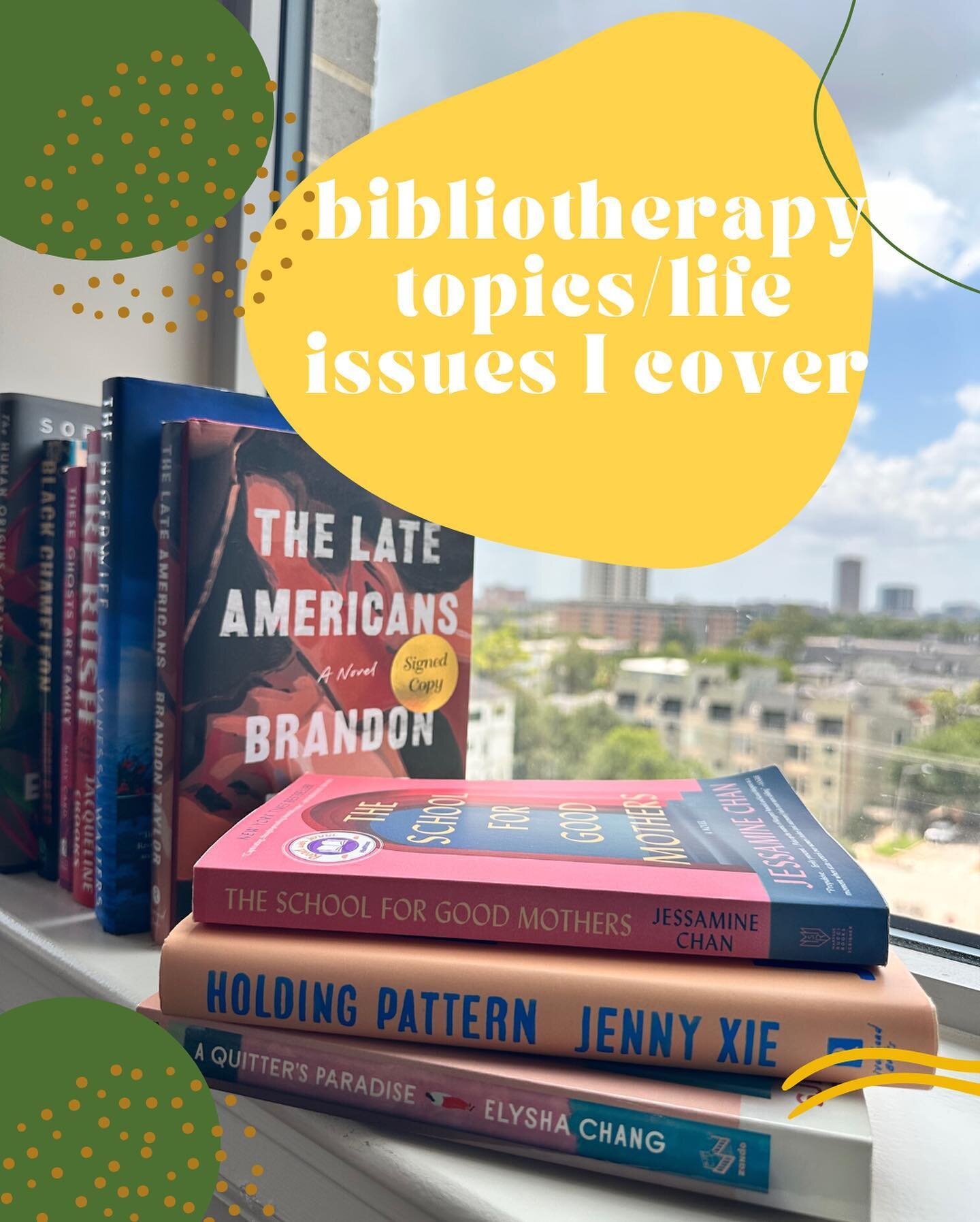 books can cover a wide range of topics and it can sometimes feel difficult to find a book that prioritizes your current needs 🙇🏽&zwj;♀️

that&rsquo;s where bibliotherapy comes in ☺️

as a lover of books, l love being able to recommend books that co