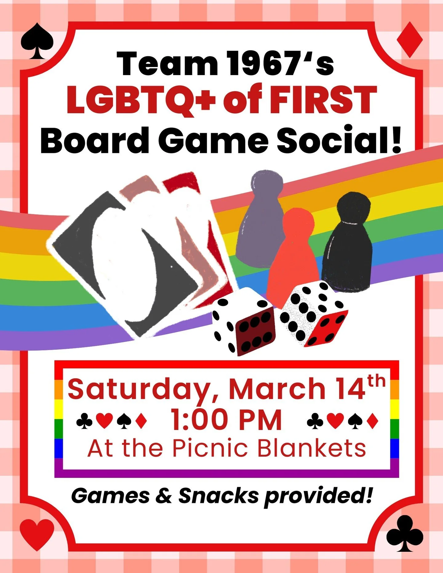 This weekend at the Silicon Valley District Event, the Janksters are hosting a Board Game Social for LGBTQ+ of FIRST! Make sure to stop by the Janksters' picnic blankets on Saturday during lunch break for bonding, games, and of course, snacks! #lgbtq