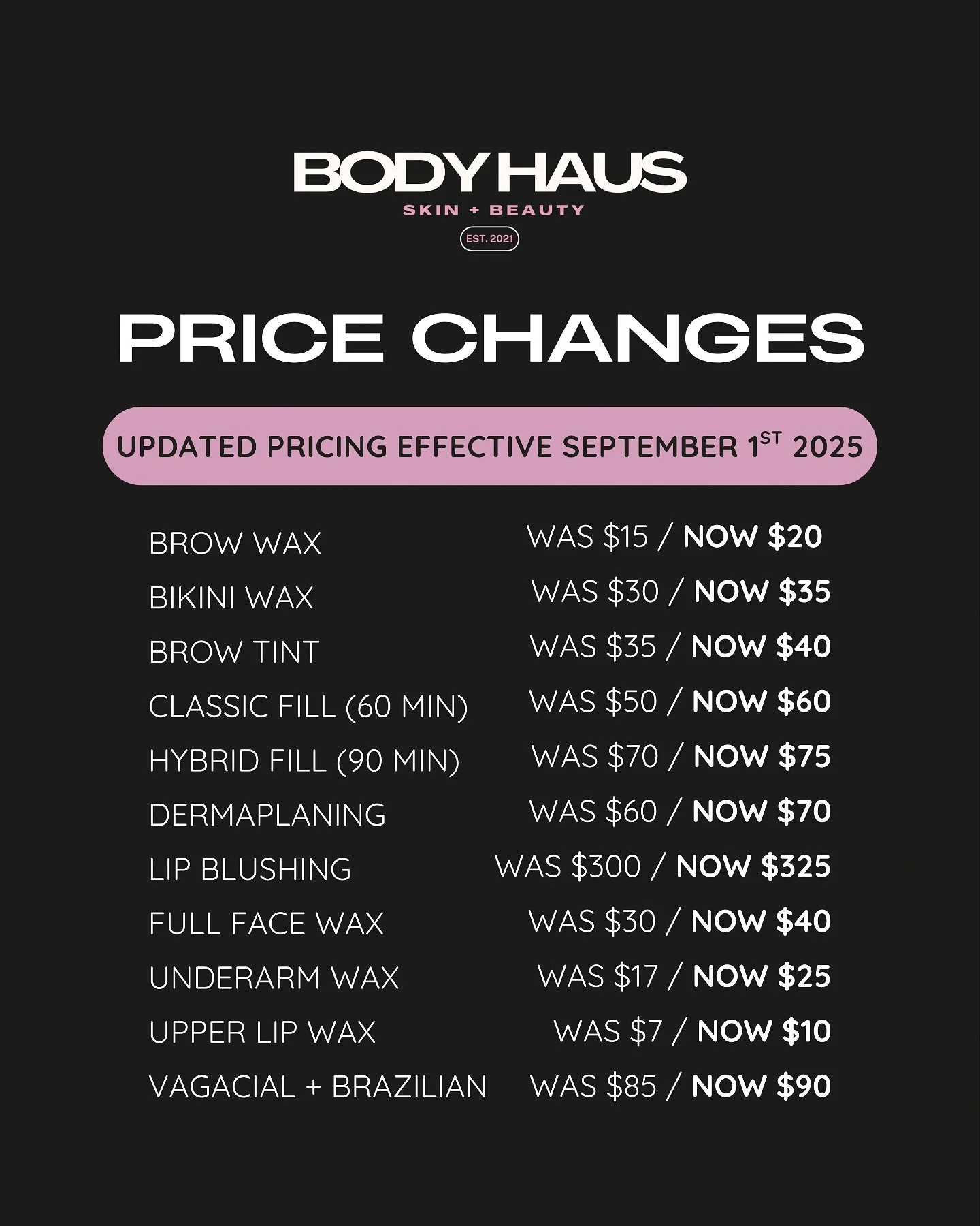 Our updated pricing will go into effect Monday, September 1st. We are truly grateful for your continued trust and support. It means the world to us to be part of your lives & self-care journey.
Thank you for allowing us to do what we love every