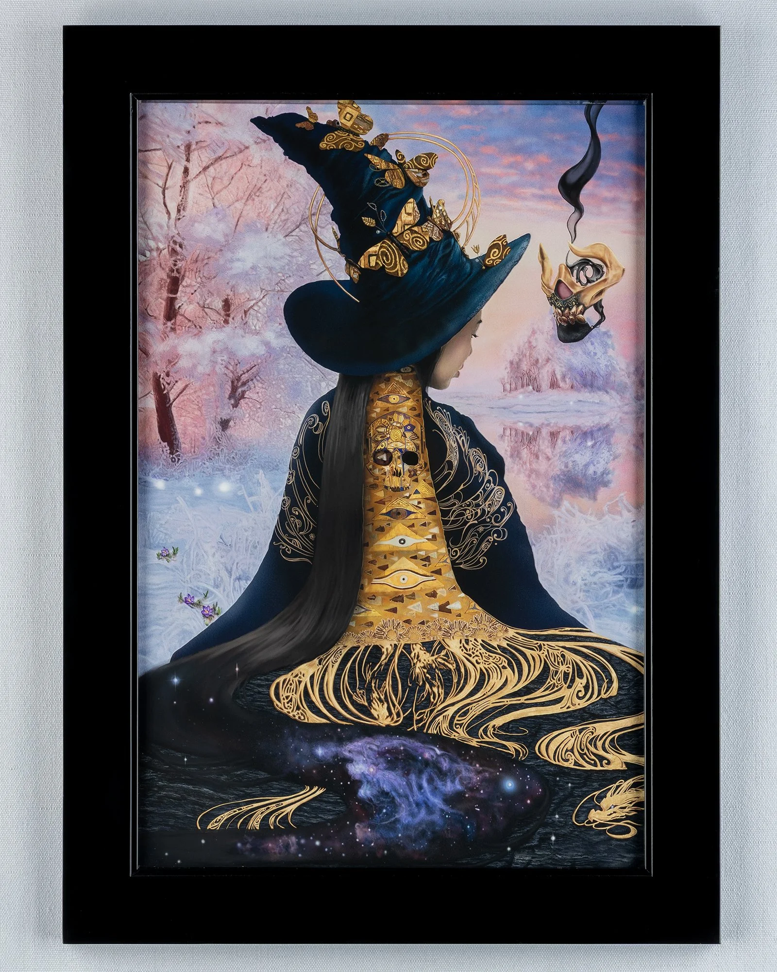Custom framed digital painting of "The Final Request" winter witch fantasy artwork open series fine art print by digital artist FAYBEL (Elaine Nesbitt)