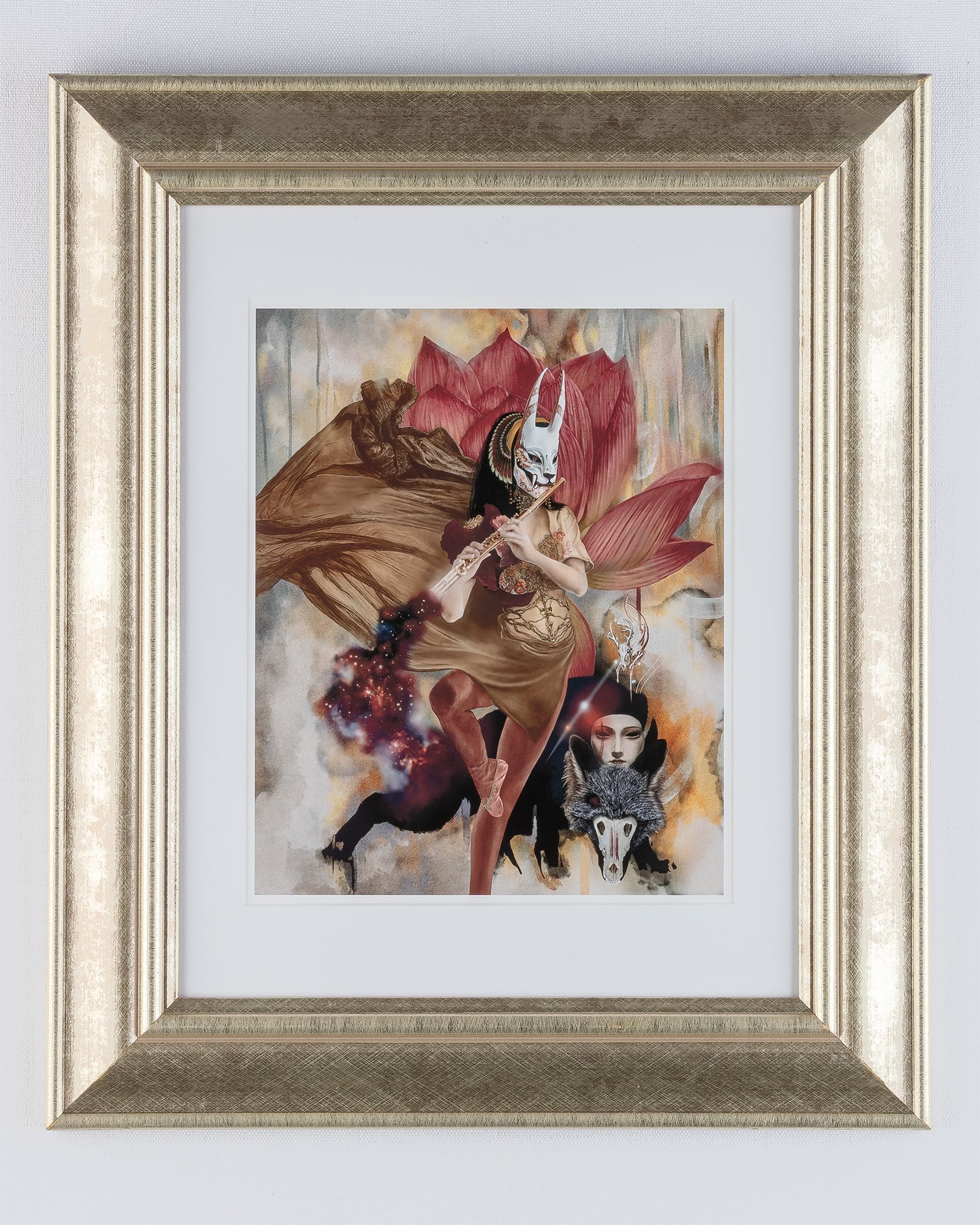 Custom framed digital painting of "Dancing with Wolves" fairytale artwork open series fine art print by digital artist FAYBEL (Elaine Nesbitt)