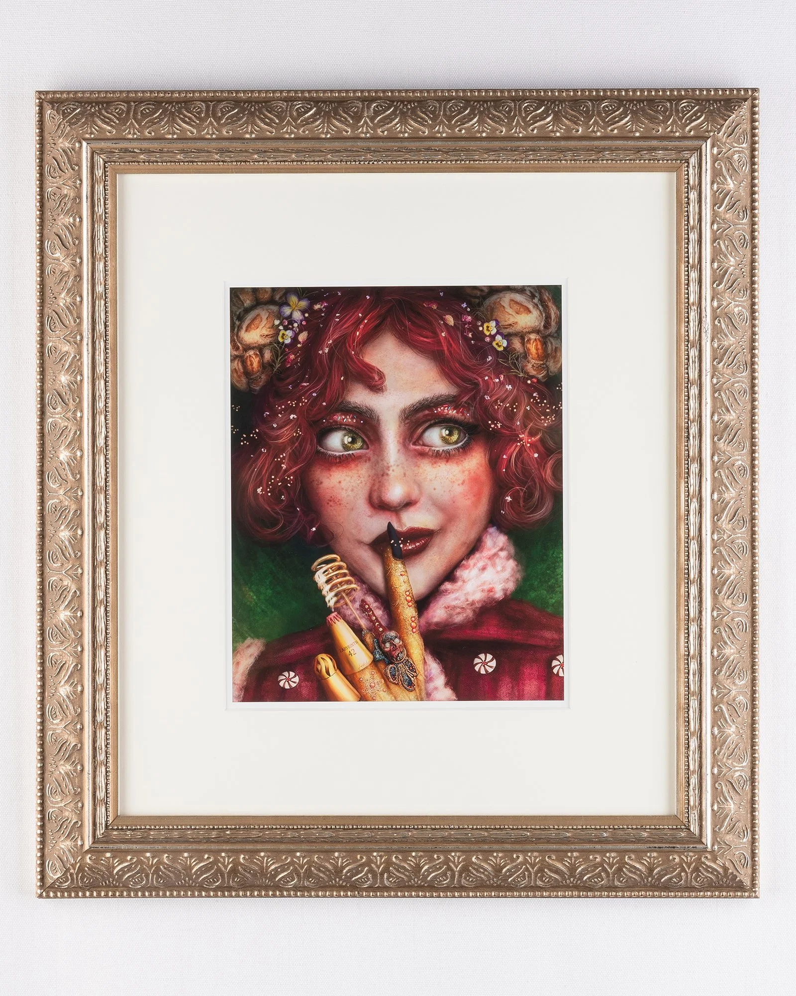 Custom framed digital painting of "Noemi the Witch" cinnamon bun fairytale portrait art open series fine art print by digital artist FAYBEL (Elaine Nesbitt)