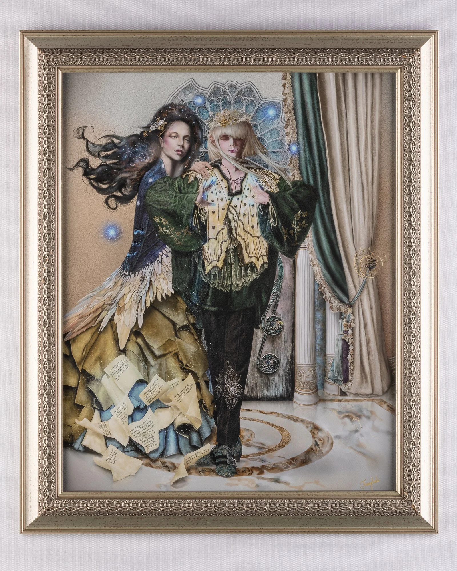 Custom framed fine art print of "Gilded Letters" romantasy, Cinderella-inspired, fairytale artwork digital original by FAYBEL (Elaine Nesbitt)