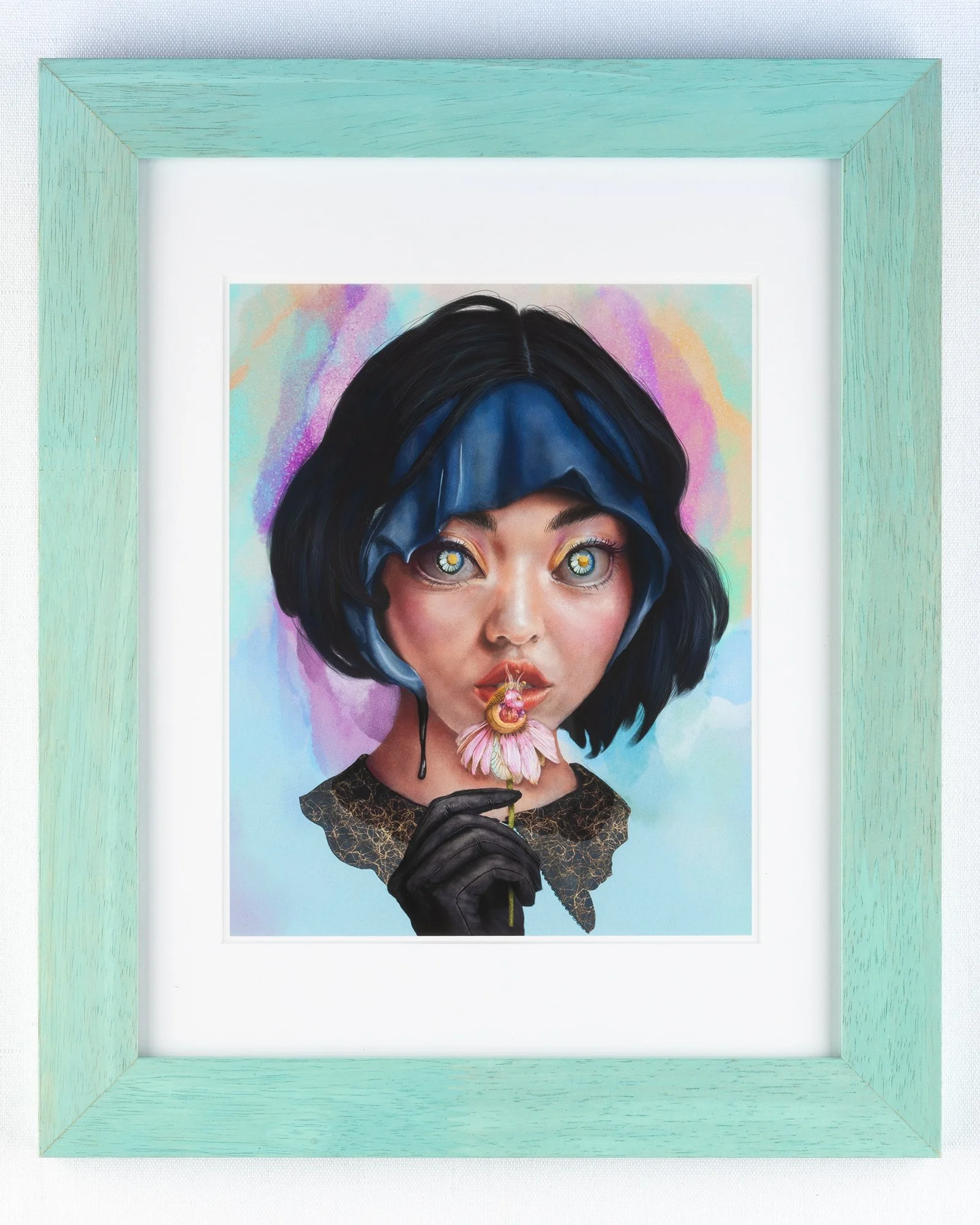 Custom framed digital painting of "Kiu" surreal portrait art open series fine art print by digital artist FAYBEL (Elaine Nesbitt)