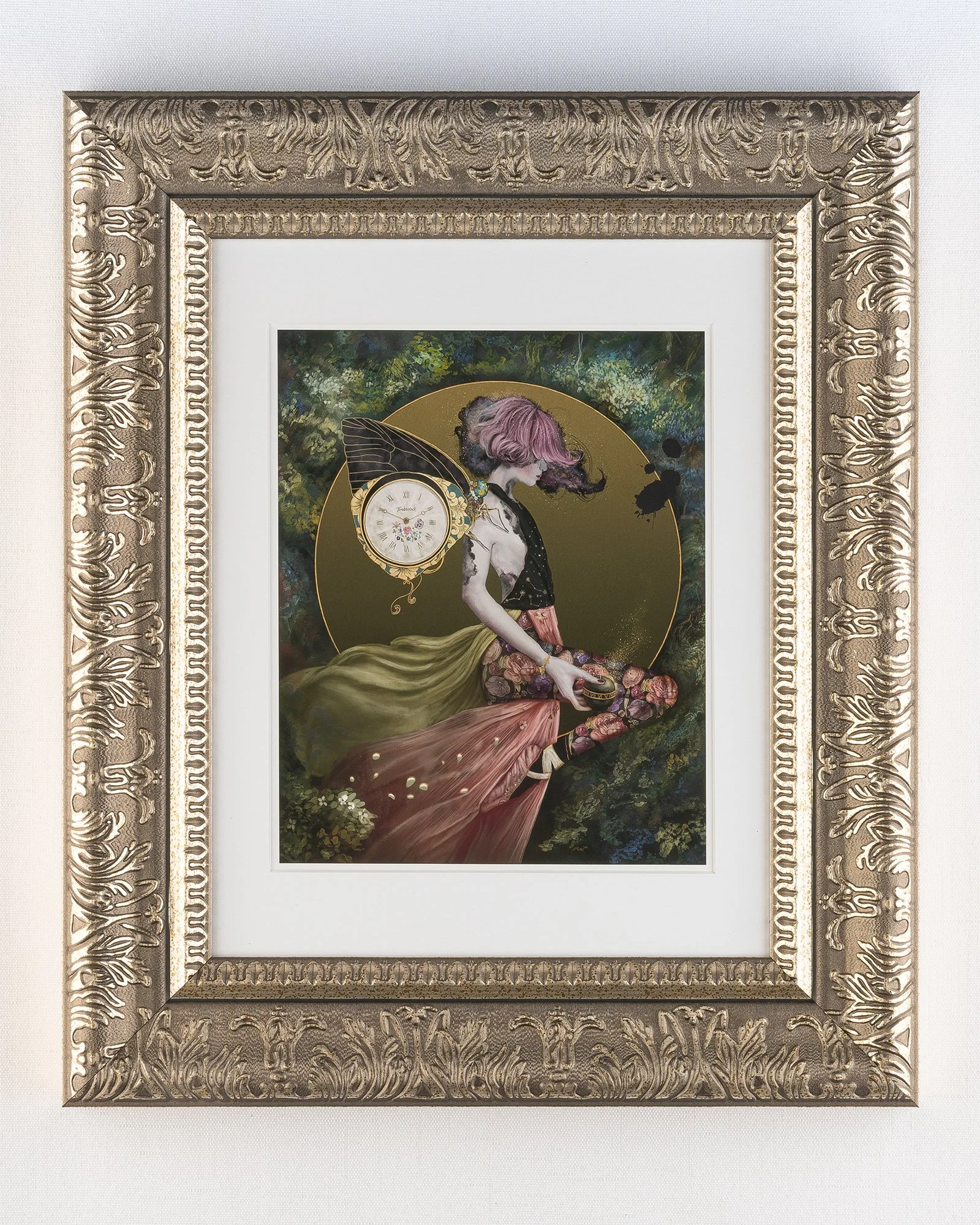 Custom framed digital painting of "Timbretock" clockwork fairy artwork open series fine art print by digital artist FAYBEL (Elaine Nesbitt)