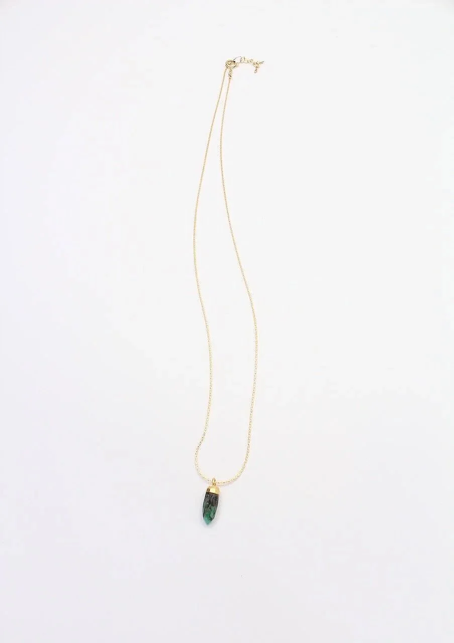 Azurite point pendant with vermeil bezel on a gold-filled chain necklace.