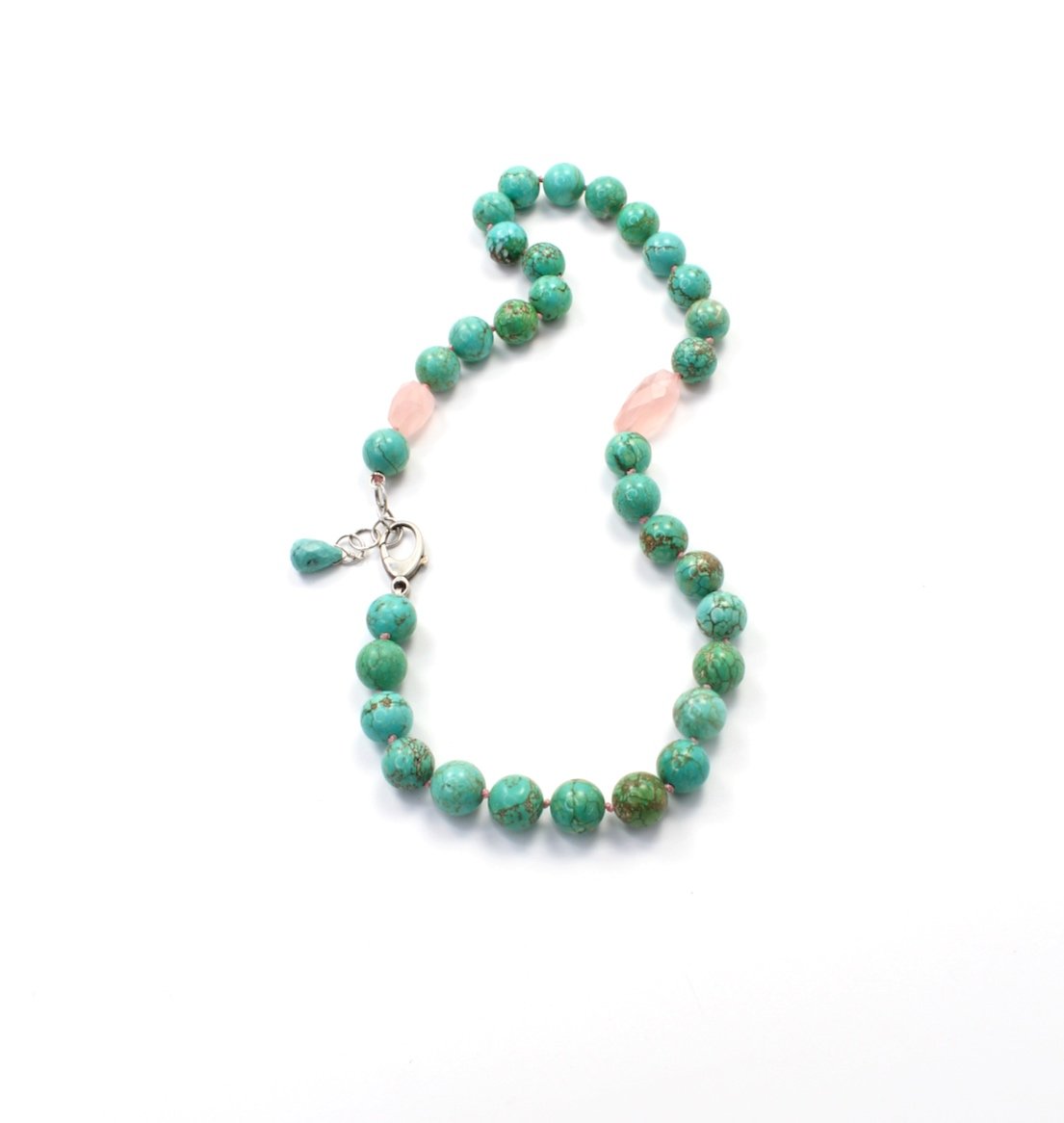 Handmade howlite necklace with rose quartz and sterling silver clasp