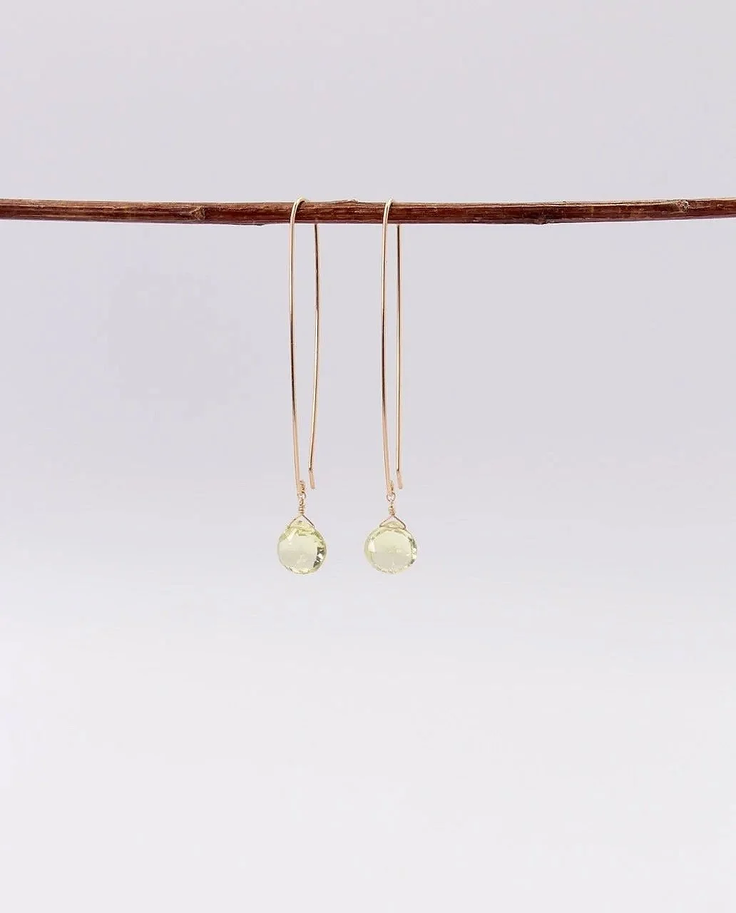 Lemon citrine briolette earrings with gold-filled ear wires, bright faceted gemstone jewelry