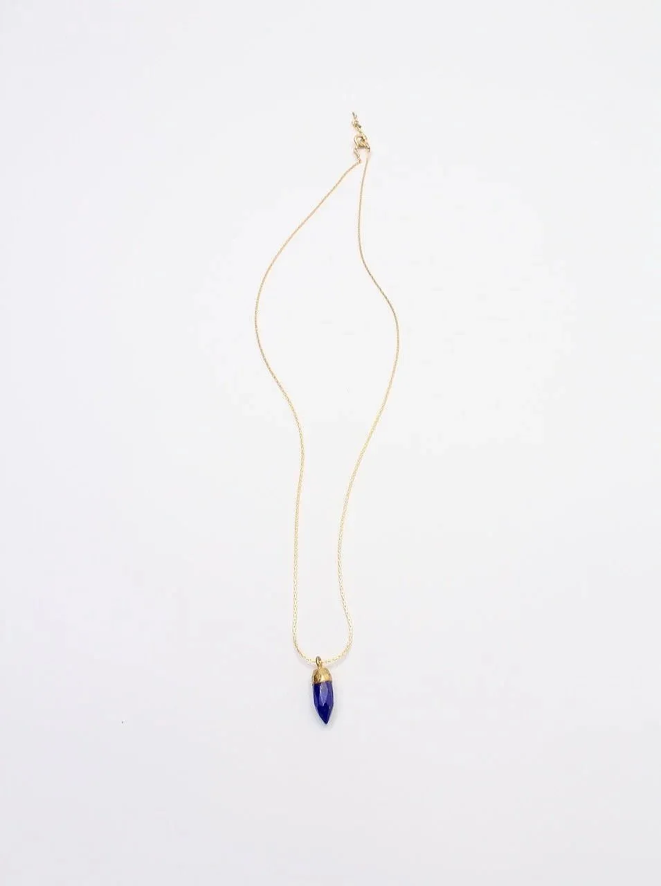 Lapis lazuli point pendant with vermeil bezel on a gold-filled chain necklace.