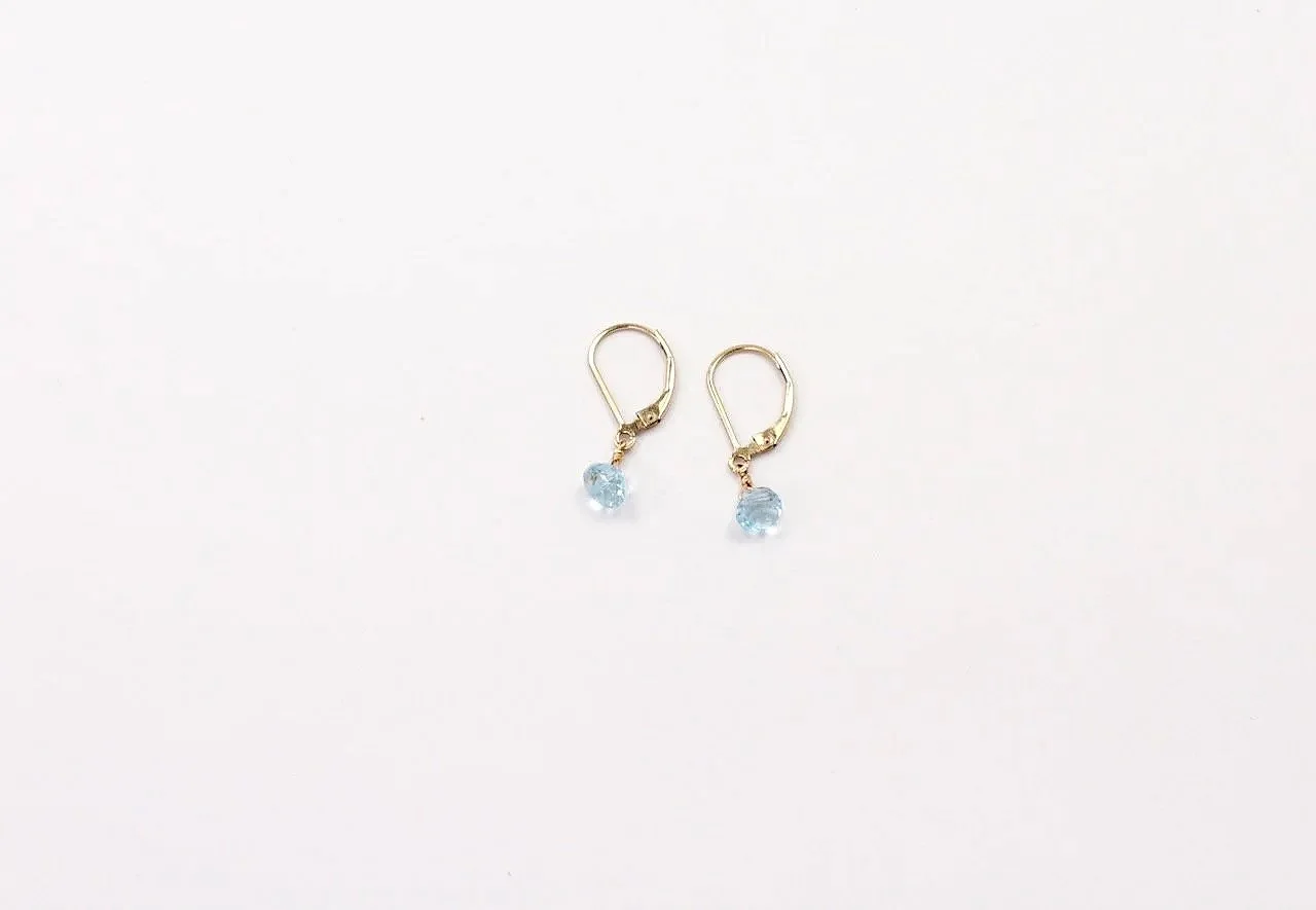 Blue topaz briolette earrings with gold-filled lever back ear wires, elegant gemstone dangle jewelry