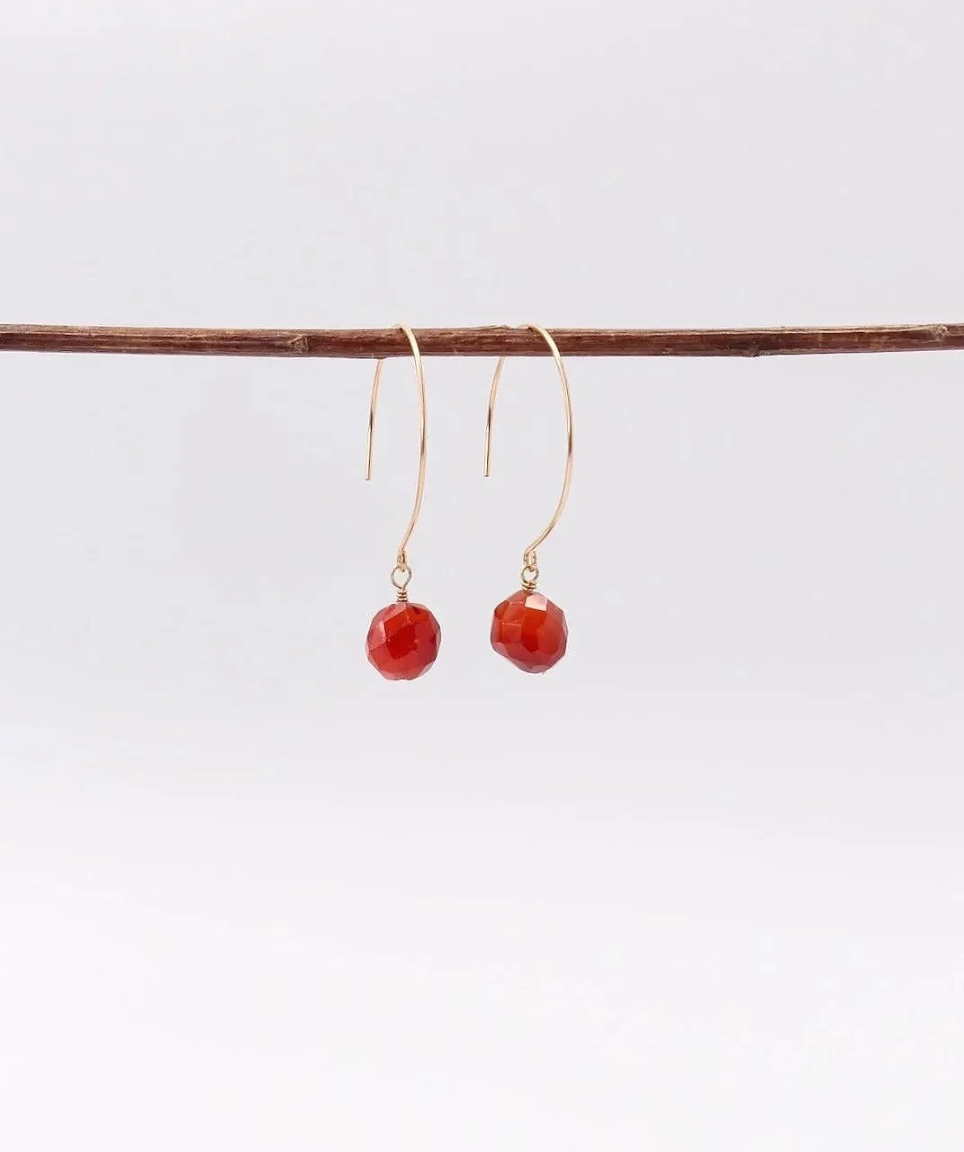 Carnelian gemstone half hoop earrings with gold-filled setting, modern minimalist jewelry