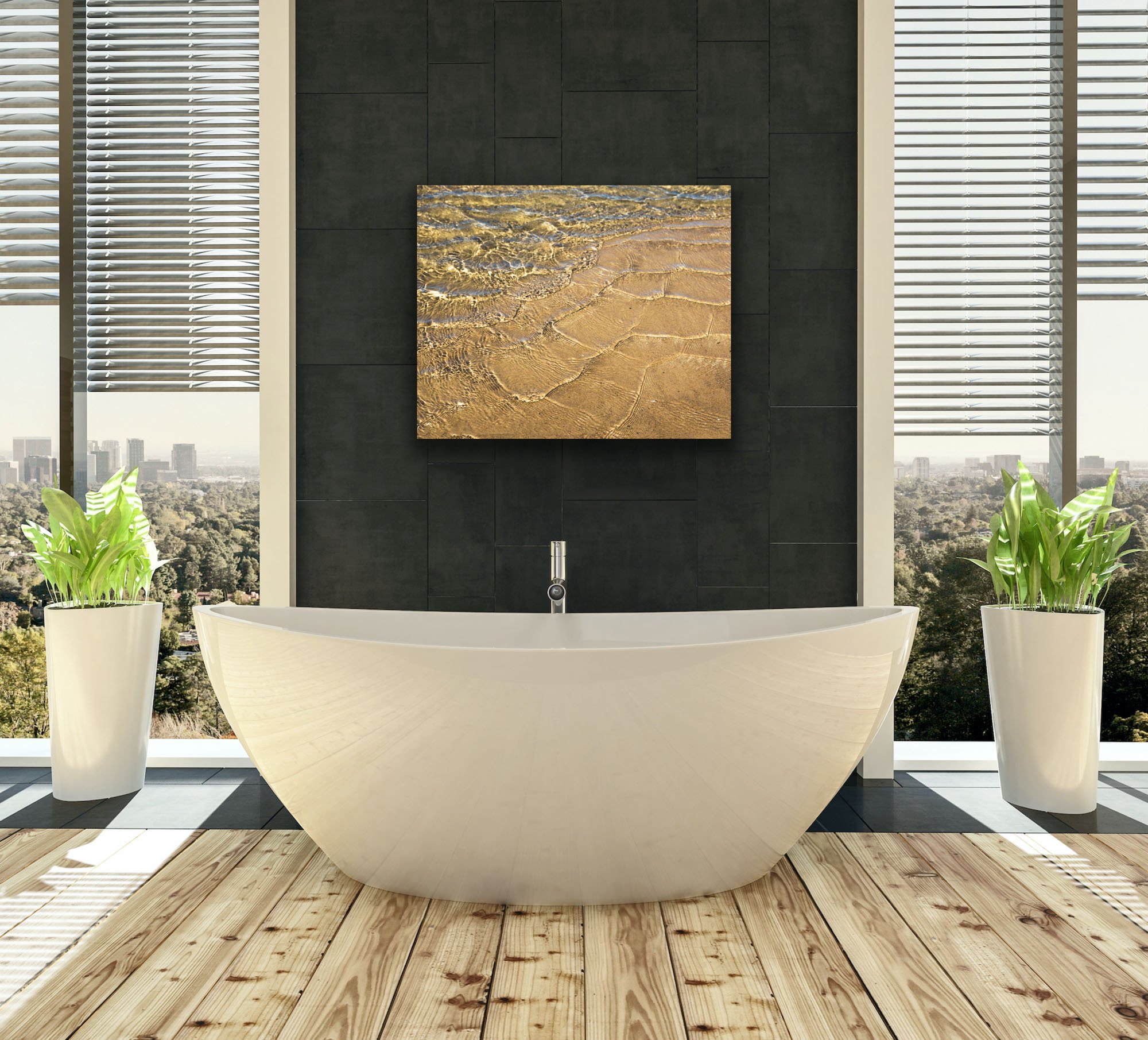 abstract photo framed wall art water patterns black wall bathroom large bath timber floor andia cally.jpg