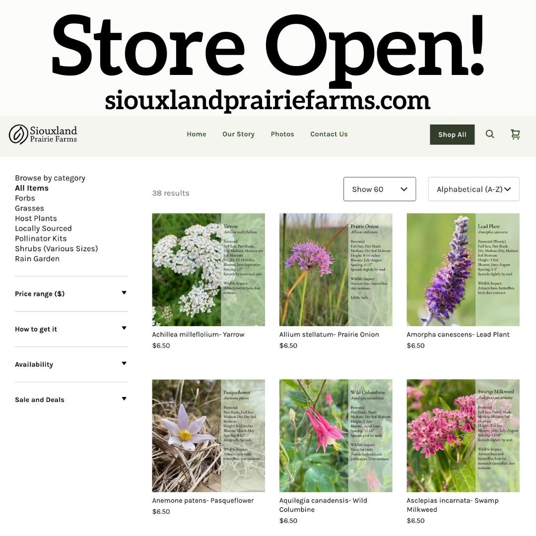 We are happy to announce our online store is officially open! 

We have 37 species currently available on our website and SO MANY MORE species to come this summer! Stay tuned for more! 

Looking forward to another year of getting local ecotype plants