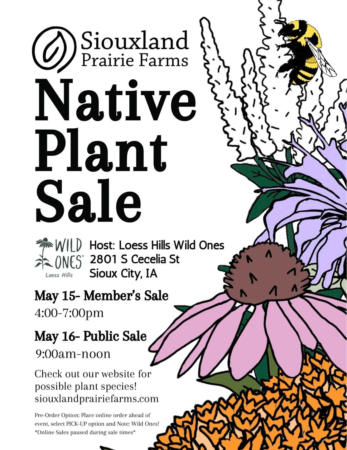 Native Plant Sale this Weekend!

Join us at the Loess Hills Wild Ones Spring Plant sale in Sioux City!

May 15th - Member&rsquo; Sale
4:00-7:00pm

May 16th - Public Sale
9:00-noon or while plants last!

Check out our website for possible plant specie