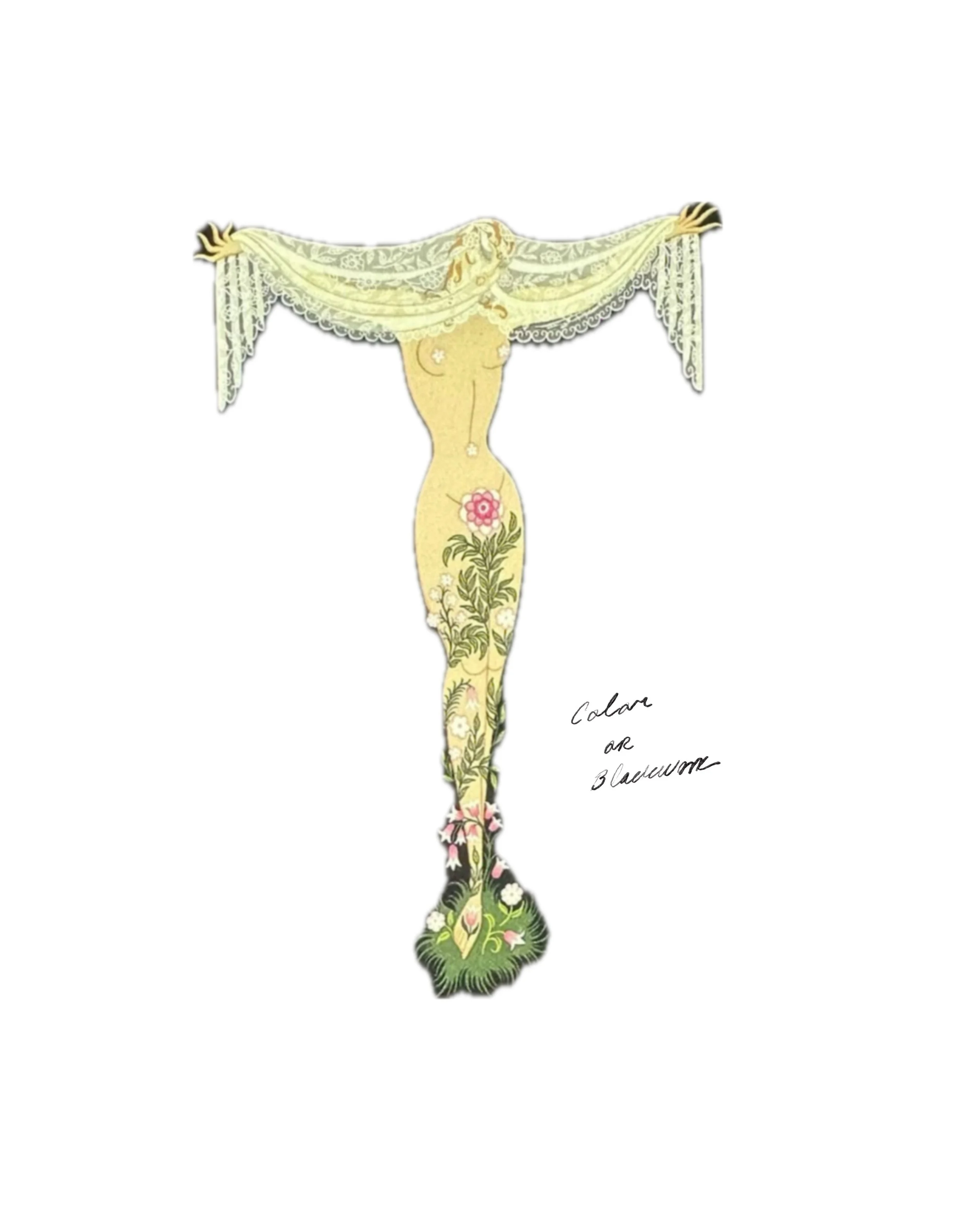 Erté Woman in Bloom ~ option for color or black and grey ~ min 5” tall