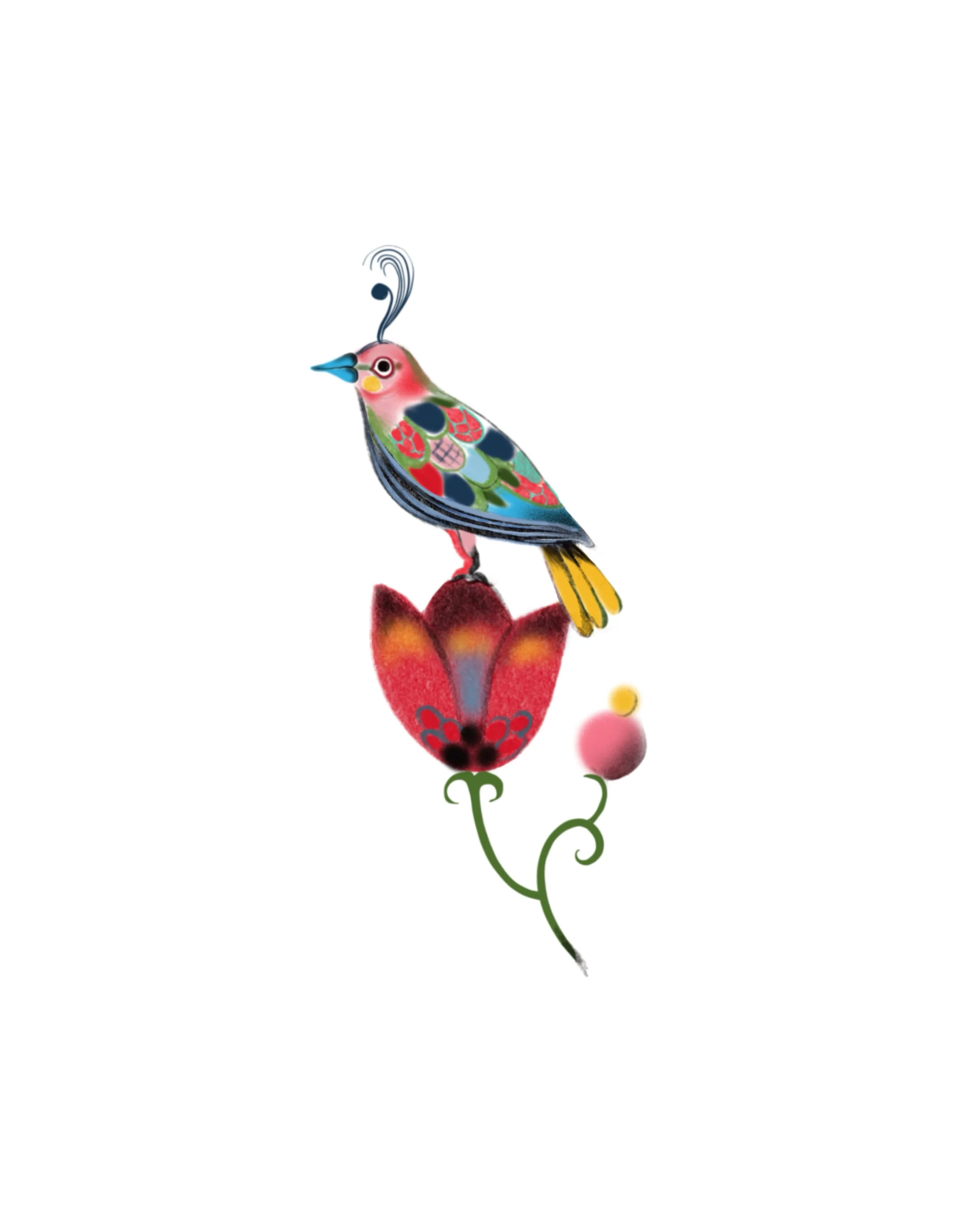 Bird atop flower