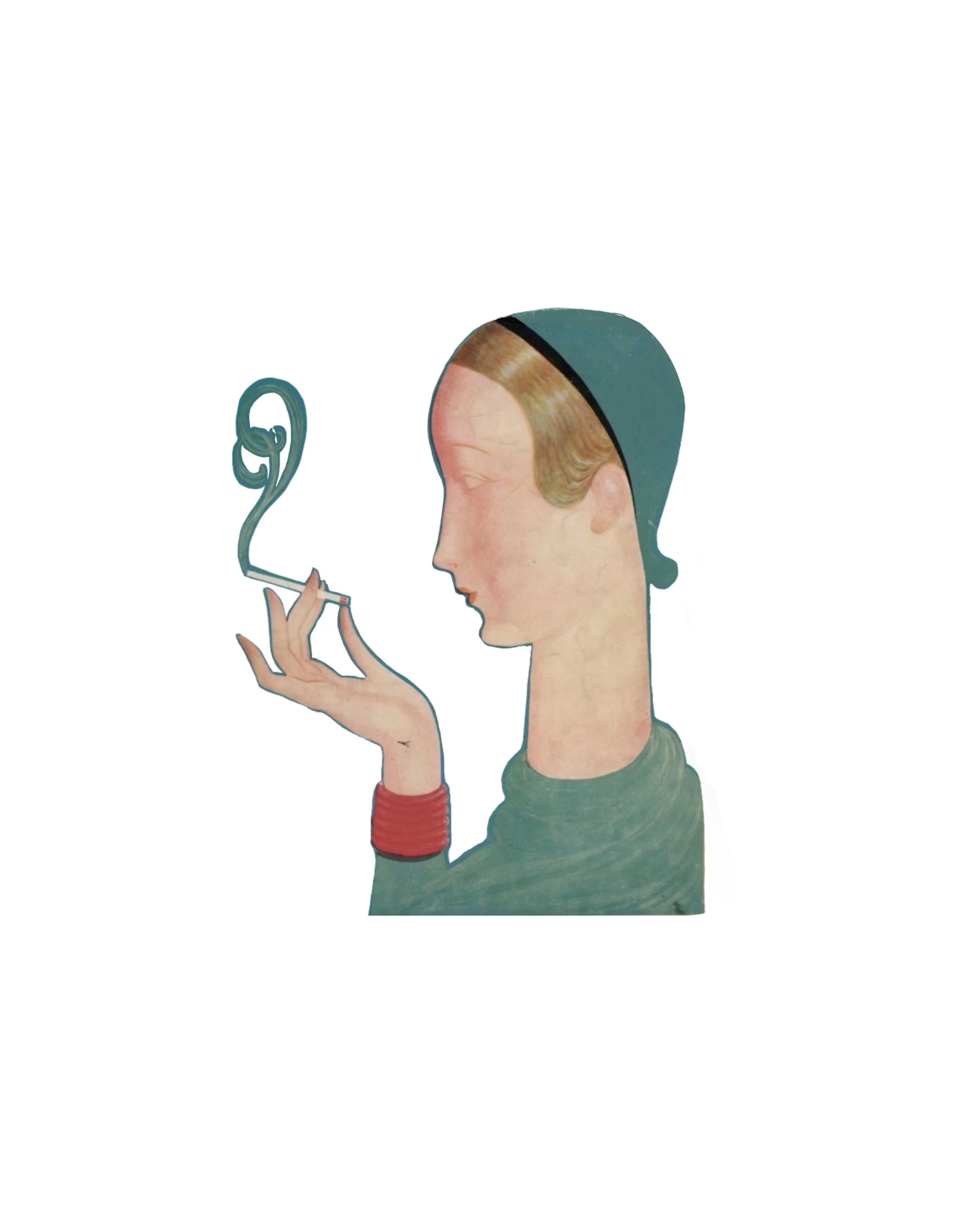 Vintage Deco lady with cigarette ~ *option for color or black and grey ~ min 5”