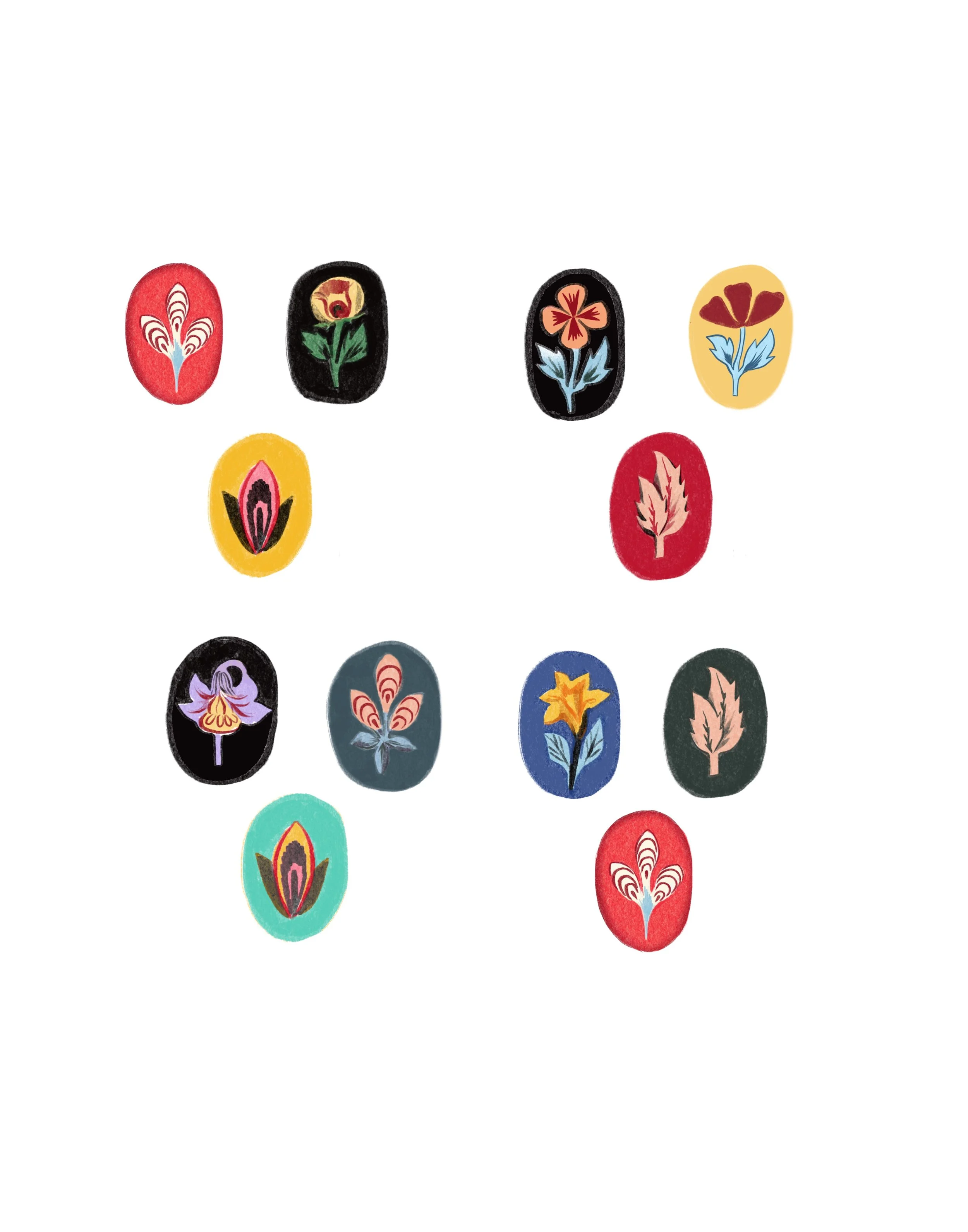 Floral crests ~ combo of 3, can be placed as a cluster or spread out ~ max 2” each in size