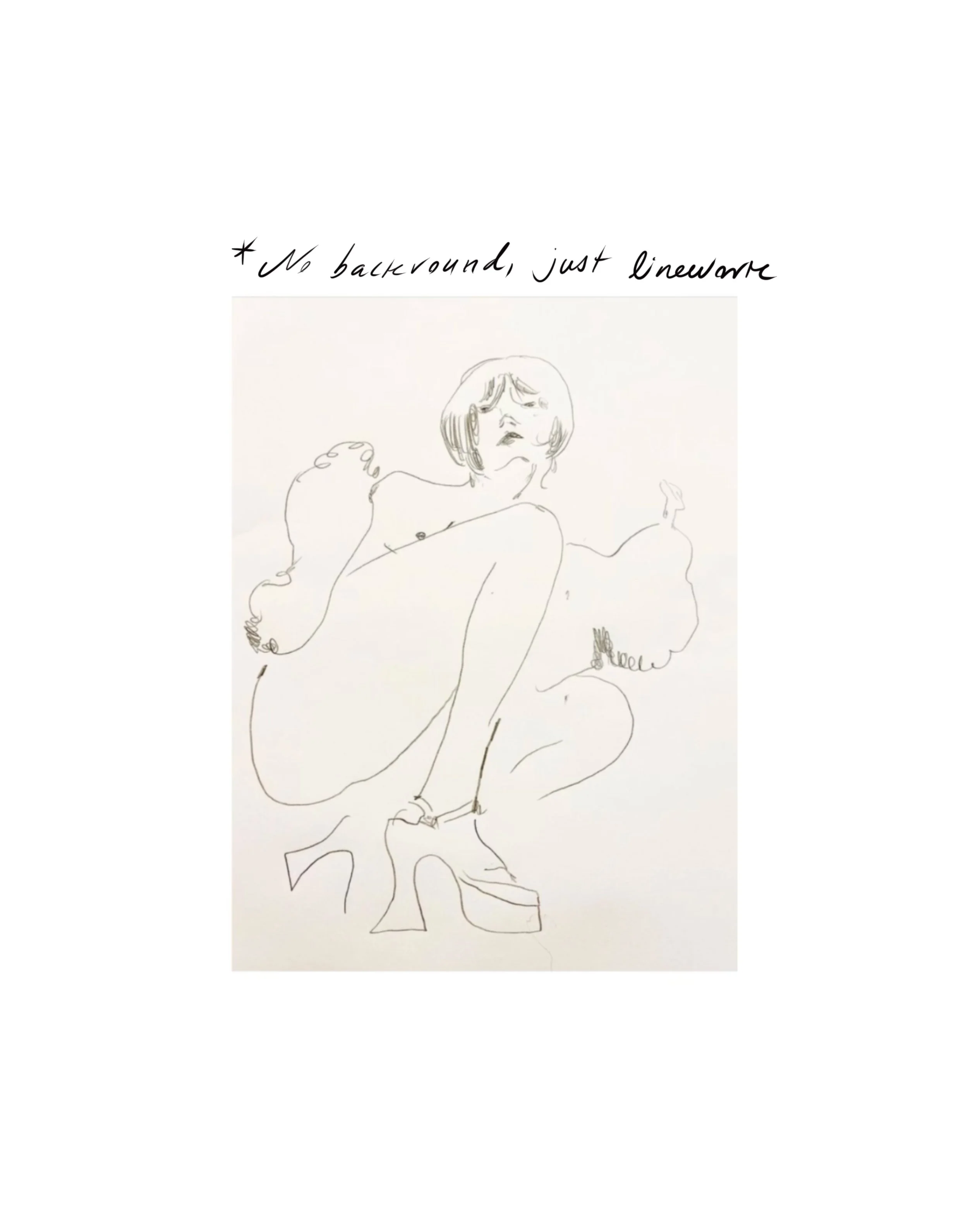 Line drawing of woman in platforms