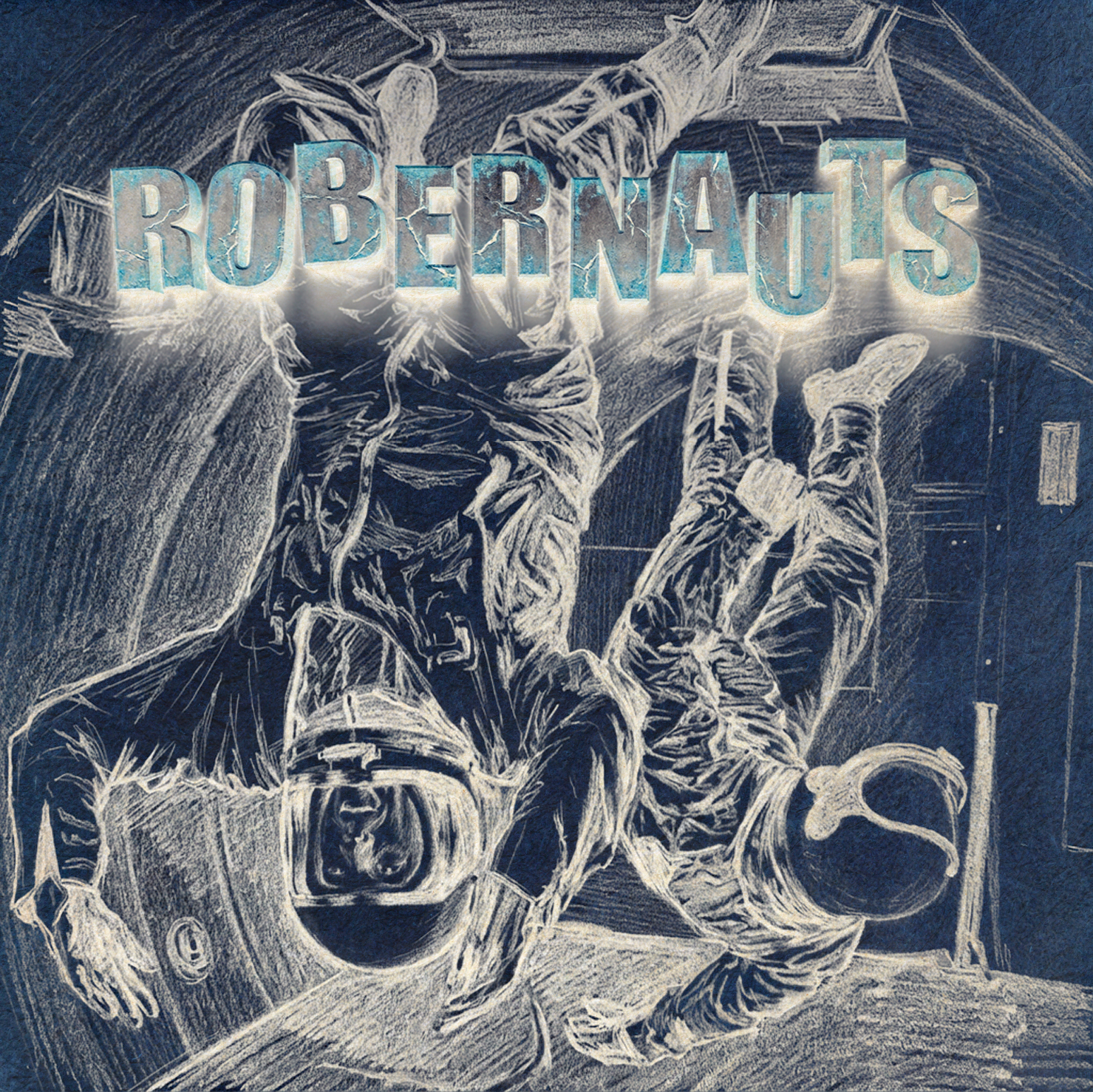 Stylized digital artwork of two astronauts in space suits, with one holding a camera, and the text 'ROBERNAUTS' in glowing letters above them.