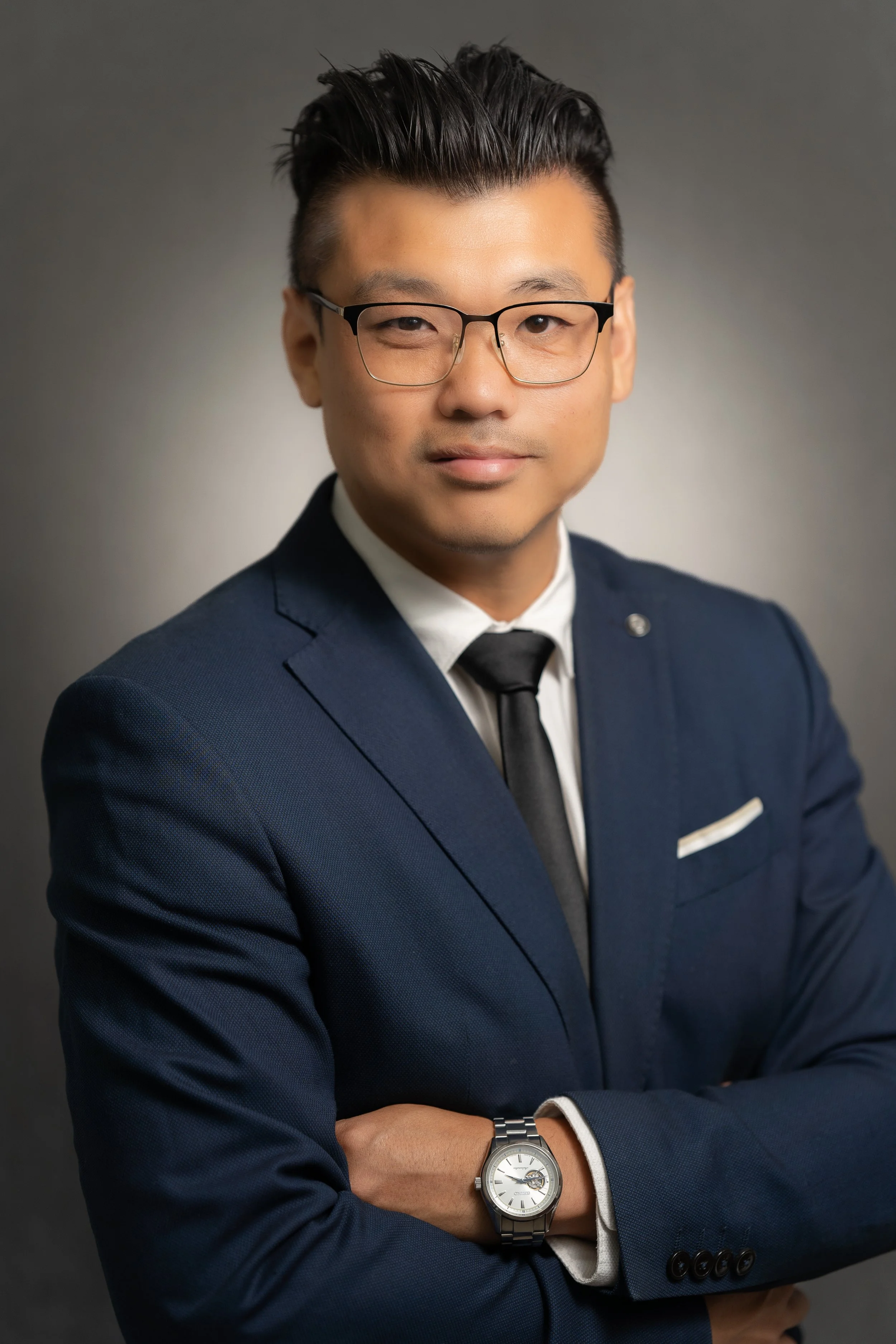 Corporate headshot session using a portable studio setup