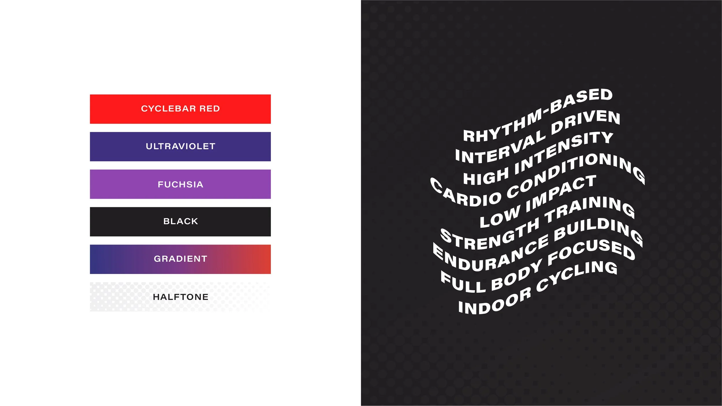 We rolled out a vibrant new color palette that reflected the tones of the lights within the cycling theater. We moved towards a vivid red to remain true to the original brand, but introduced playful new colors, patterns and textures to ensure the ide