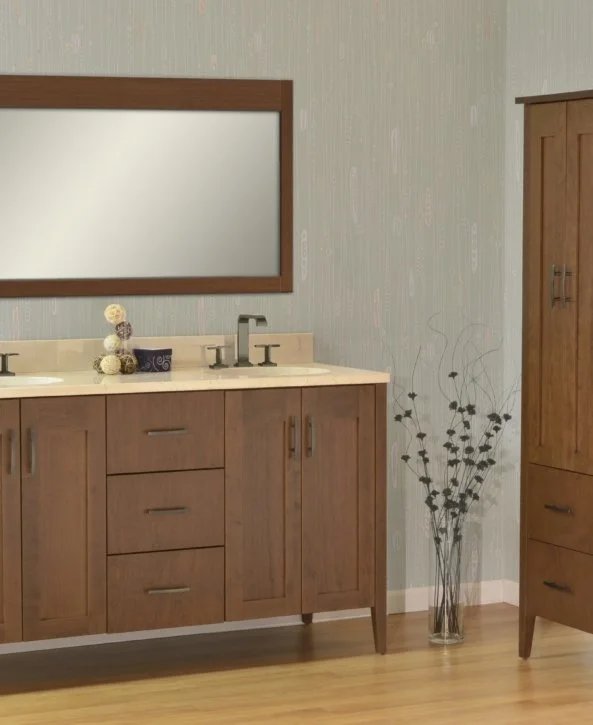 Strasser New Halem Rift Oak Slab Door Vanity W/ Cultured Marble Countertop