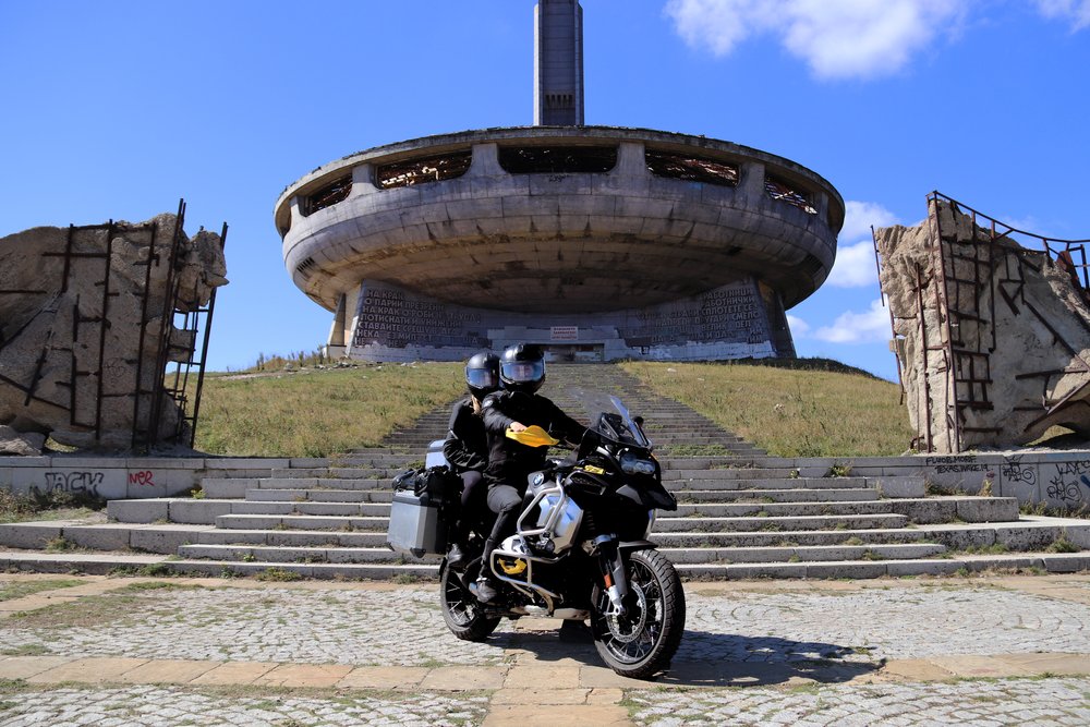 UFO abandoned Soviet monument remnants motorcycle tour Buzludzha 