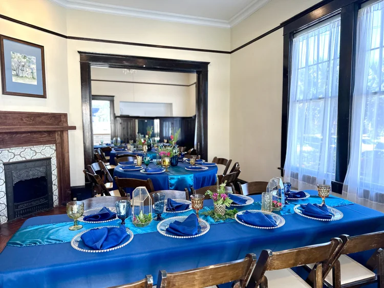 Indoor reception tables set in the gathering rooms