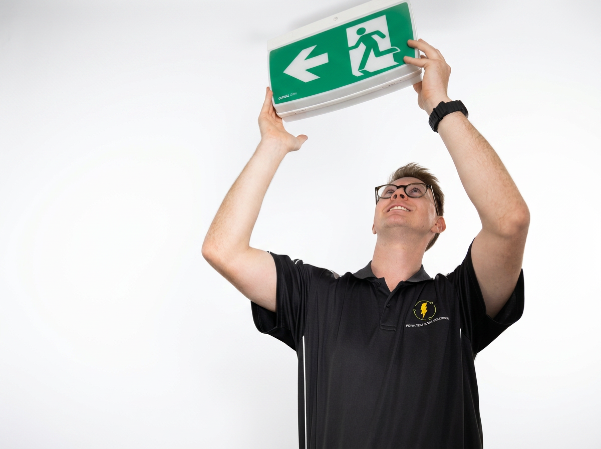 PTTS Technician conducting Exit and Emergency Lighting Testing