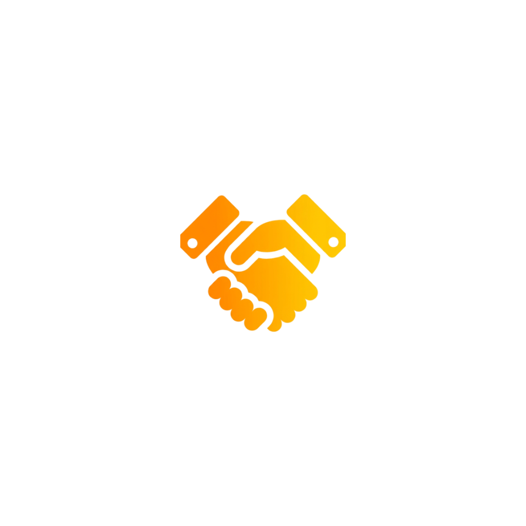 Icon of a handshake in orange and yellow colors.