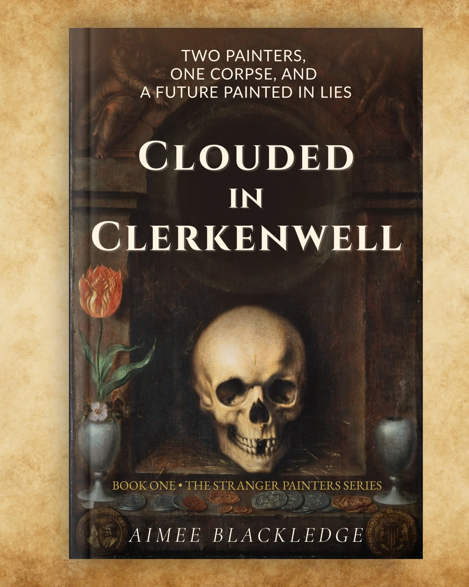 Clouded in Clerkenwell is my debut novel, set in 1641 London.

Two painters conceal their master's death, seize his studio, and set out to gain the king&rsquo;s approval, as the country slides toward civil war. But a disgraced anatomist next door kno