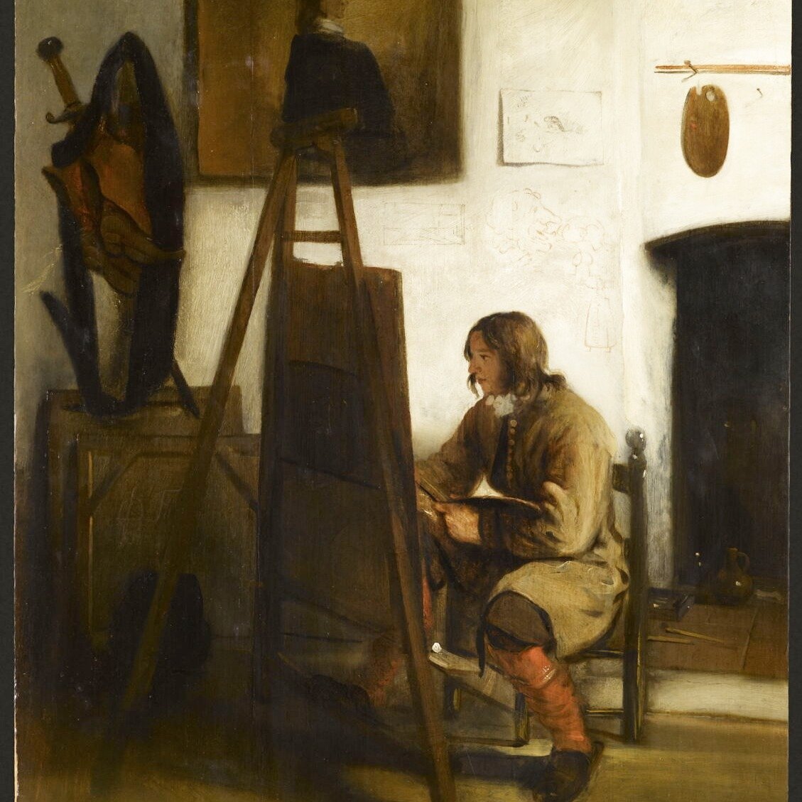 The young painter at work may be Johannes Fabritius (1636-1707), the youngest of the three Fabritius brothers. Given the style of the work and the signature, the attribution to Barent remains more likely. Portrait of a young girl by an earlier painte