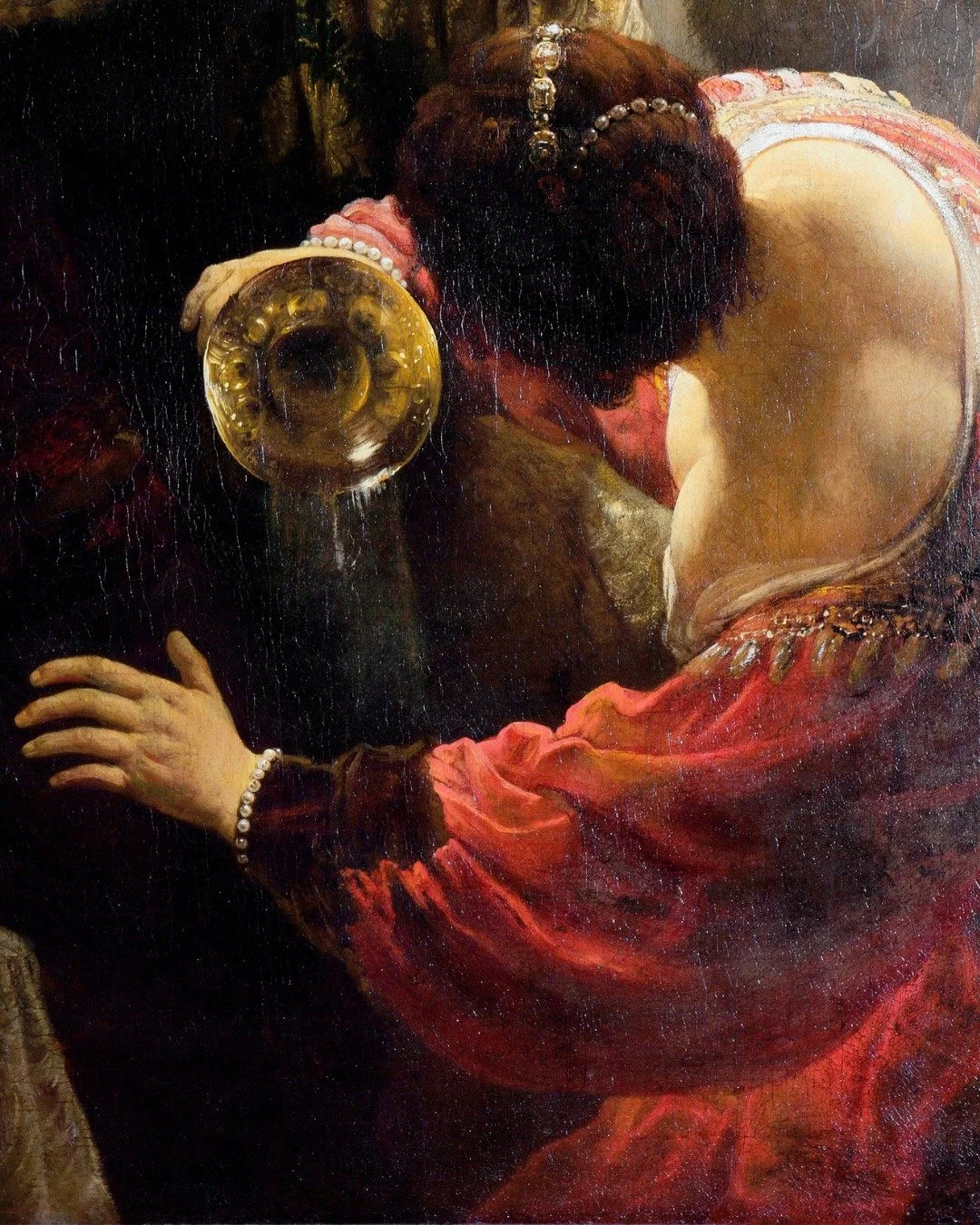 This red was made by hand-grinding cinnabar, a mercury ore, on a stone.

It stained a painter's knuckles for weeks and would not wash out. It was worth more than the men who ground it, and it poisoned them slowly while they did.

In Clouded in Clerke