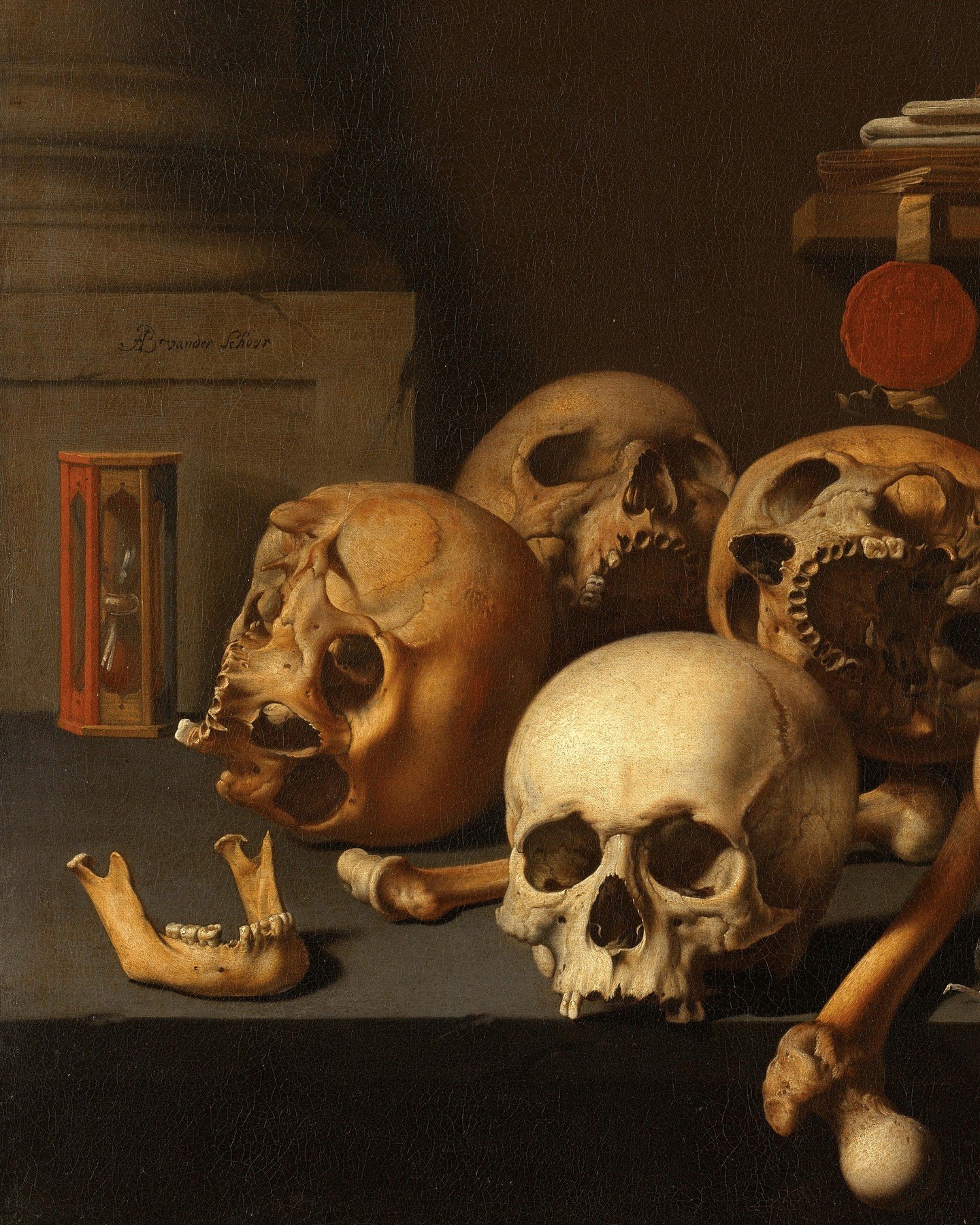 The seventeenth century liked to keep death on the table where it could see it.

A vanitas painting with skulls and an hourglass was a reminder that everything you were scrambling for would outlast you. They hung these in the homes of the ambitious, 