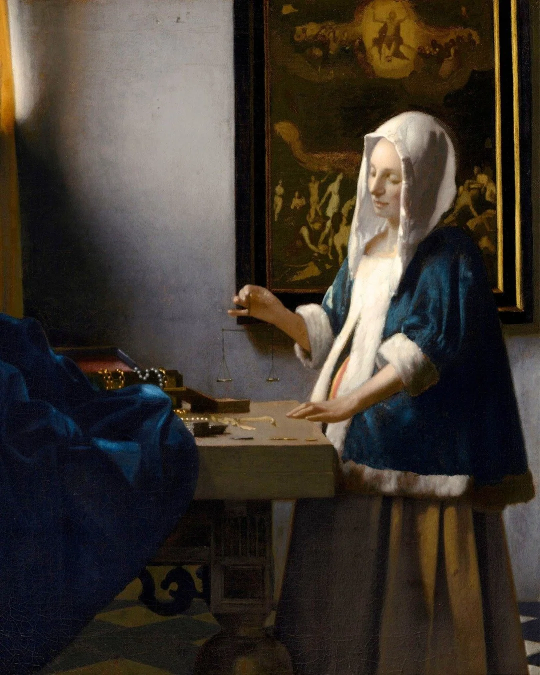 This blue is smalt, ground from cobalt glass, gritty as sand between the fingers. Cheaper than ultramarine, and treacherous: it could fade to grey in a few decades, quietly betraying the painter long after he'd been paid.

The seventeenth-century pal