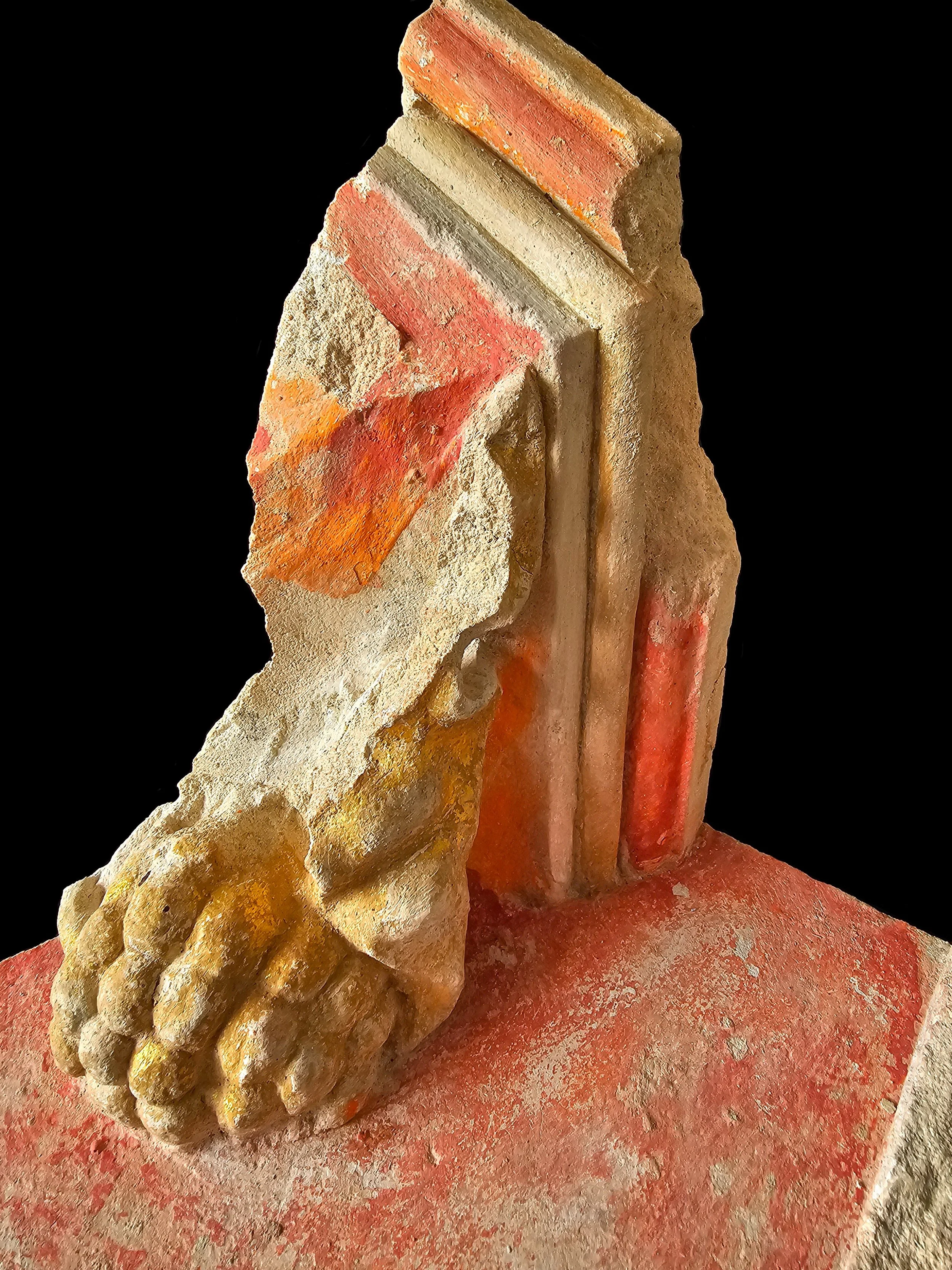 Fragment of painted medieval carved stone discovered during the Cerne Abbey excavation