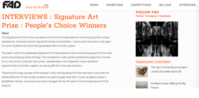 Featured on 'FAD Magazine' - The Signature Art Prize