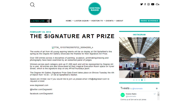 Featured on 'The Hoxton Radio' - The Signature Art Prize