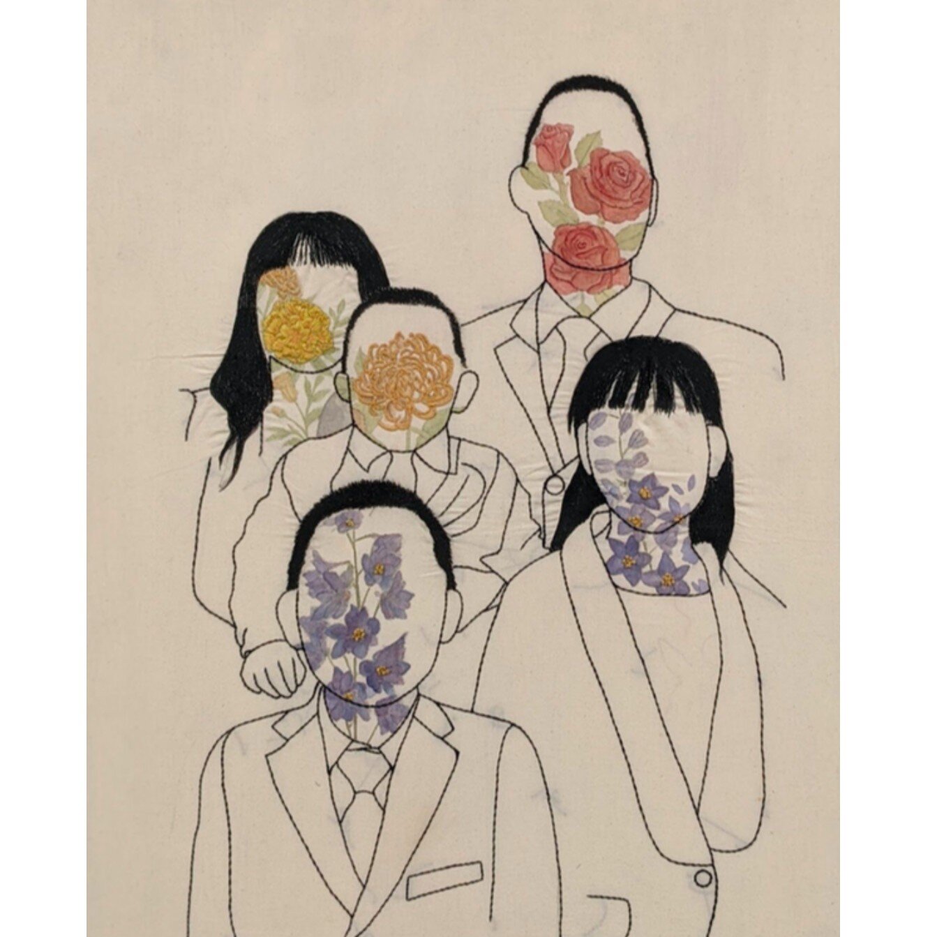 The Winner of the 2022 Junior Signature Art Prize Textiles Category is 🥁:

🏆 Mai Yu 🏆

'FAMILY PORTRAIT'
55 x 70 cm
Calico, water colour, machine and hand embroidery

🥂 CONGRATULATIONS Mai!

Mai explains her Signature piece:
&quot;Being of Chines