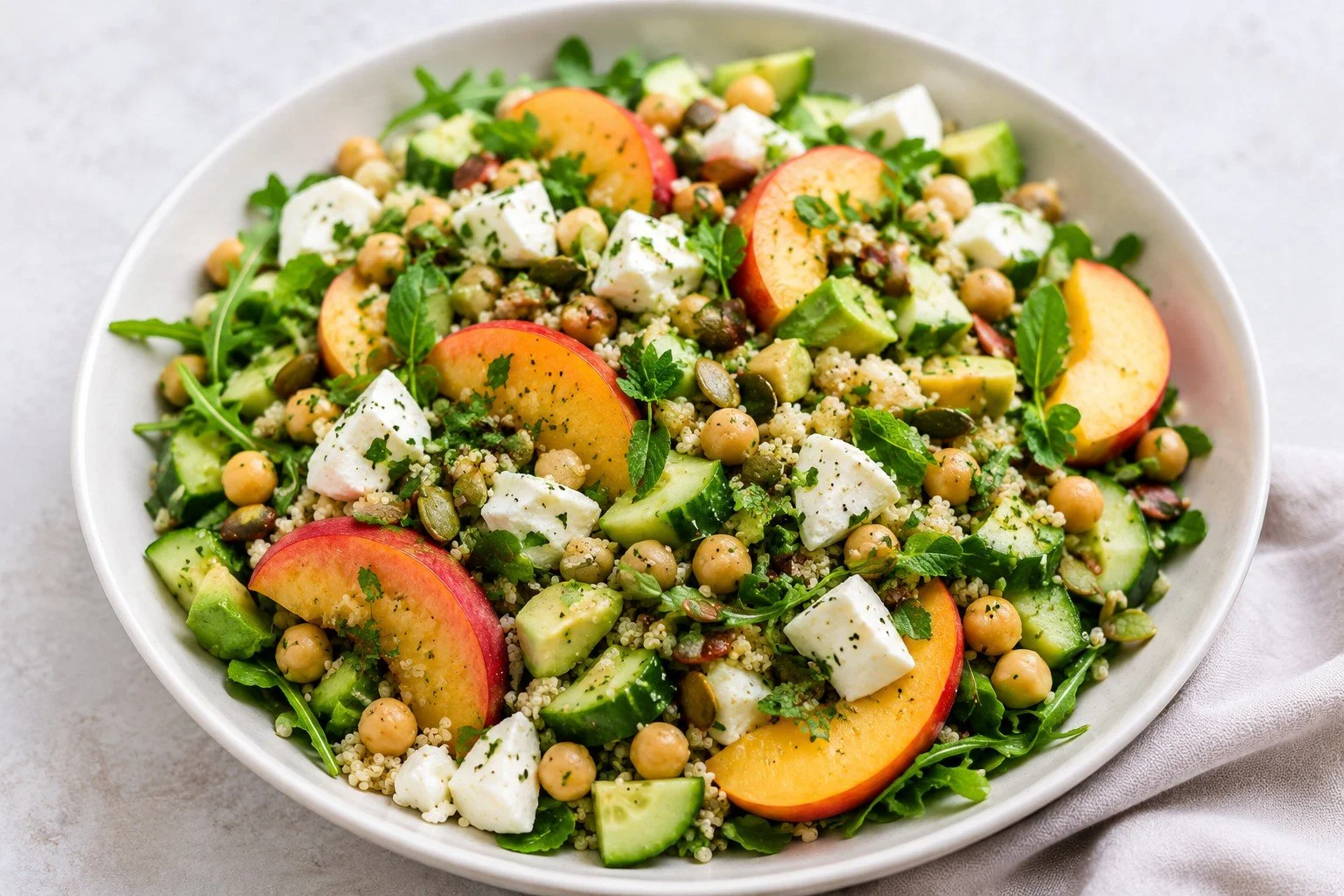 Chickpea, Peach &amp; Mozzarella Summer Salad