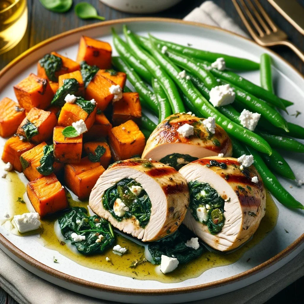 Spinach and Feta Stuffed Chicken Breast & Portobello Mushrooms Recipe