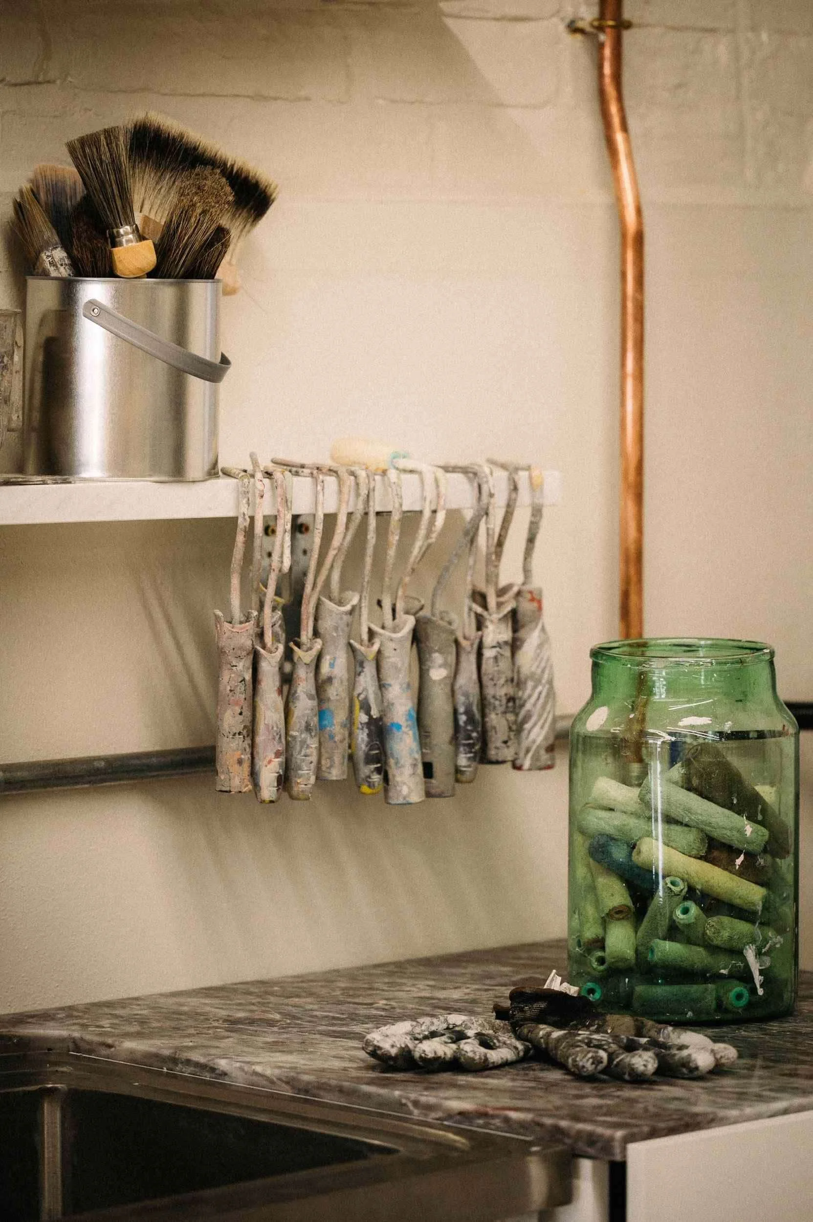 Paint brushes used to make samples of AE bio-based paint in their London studio.