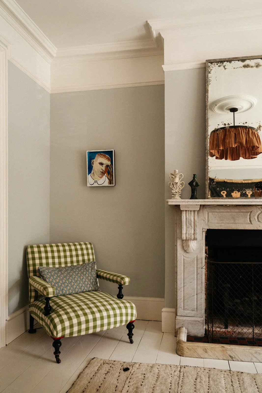 Living room at 'The Grove', Merchant & Mills' sewing residency,  painted in Atelier Ellis Seafoam.