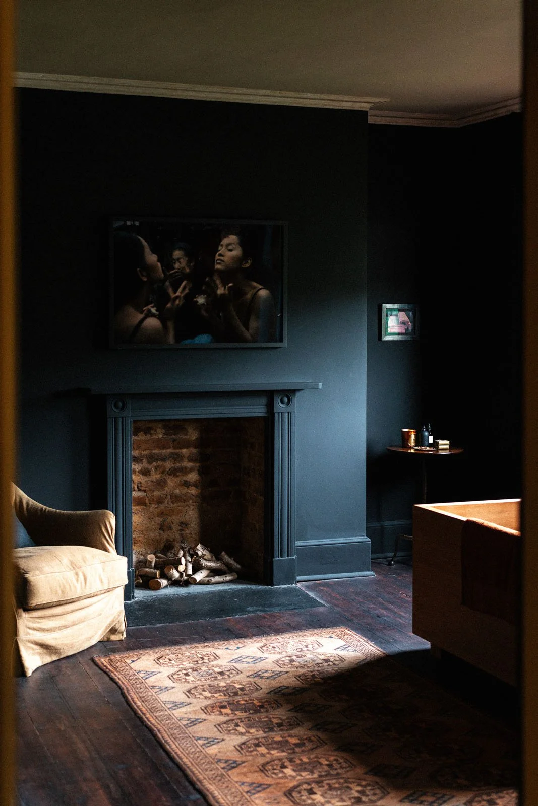 Nigel Slater's bathroom painted in Aged Black, our soft chalky faded black paint colour.