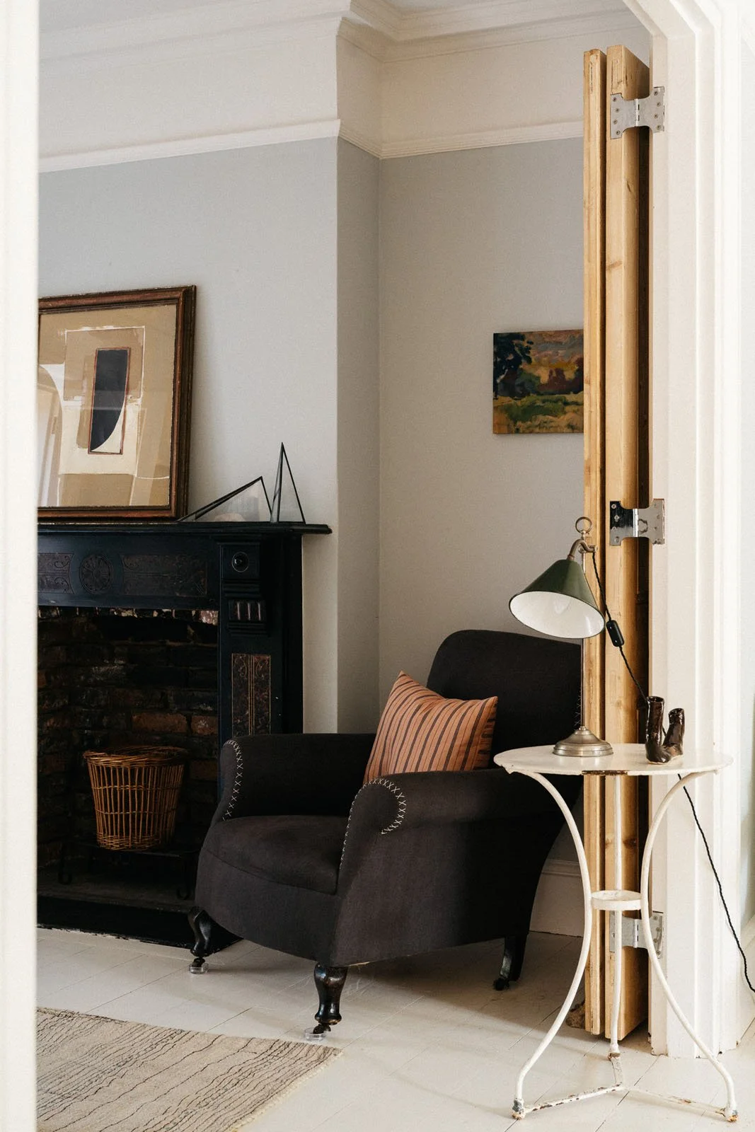 Living room at 'The Grove', Merchant & Mills sewing residency,  painted in Atelier Ellis Seafoam.