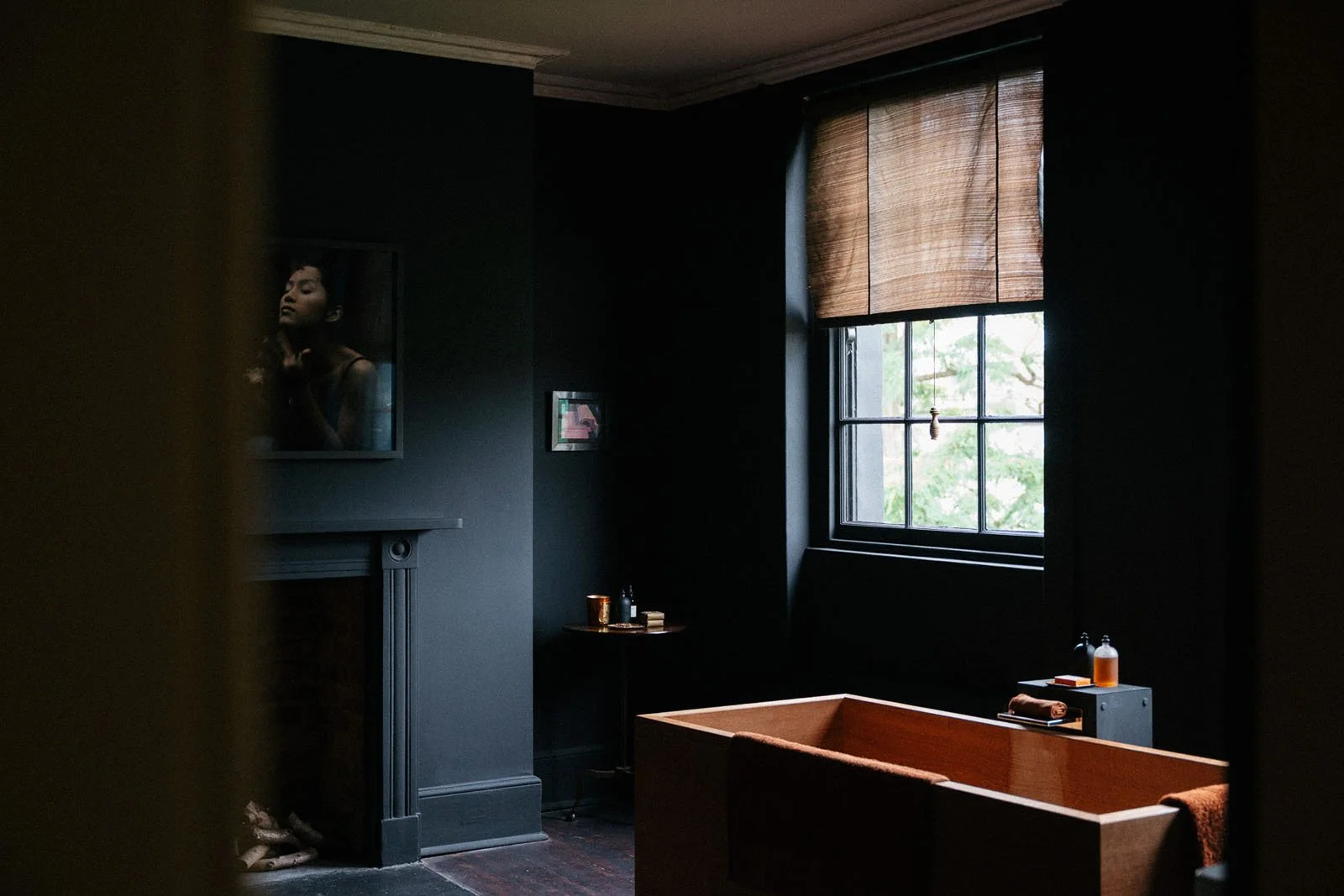 Nigel Slater's bathroom painted in Aged Black, our soft chalky faded black paint colour.