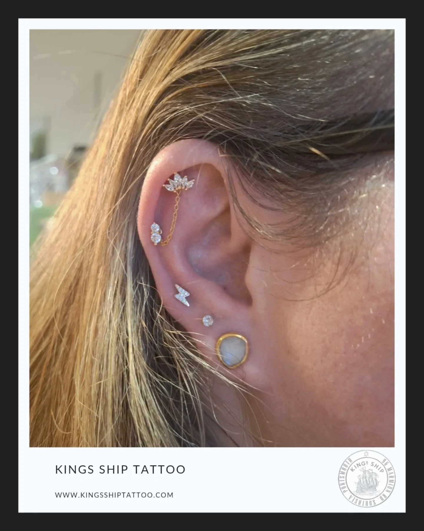 @withgenevieve_kingsship 

Ear piercing specialist
Curated ear projects
Jewellery styling 
Piercing party 
Southsea's charm necklace bar
Brow Lamination 
Laser tattoo removal

Genevieve works by appointment only. Instant book via Fresha. Check out he