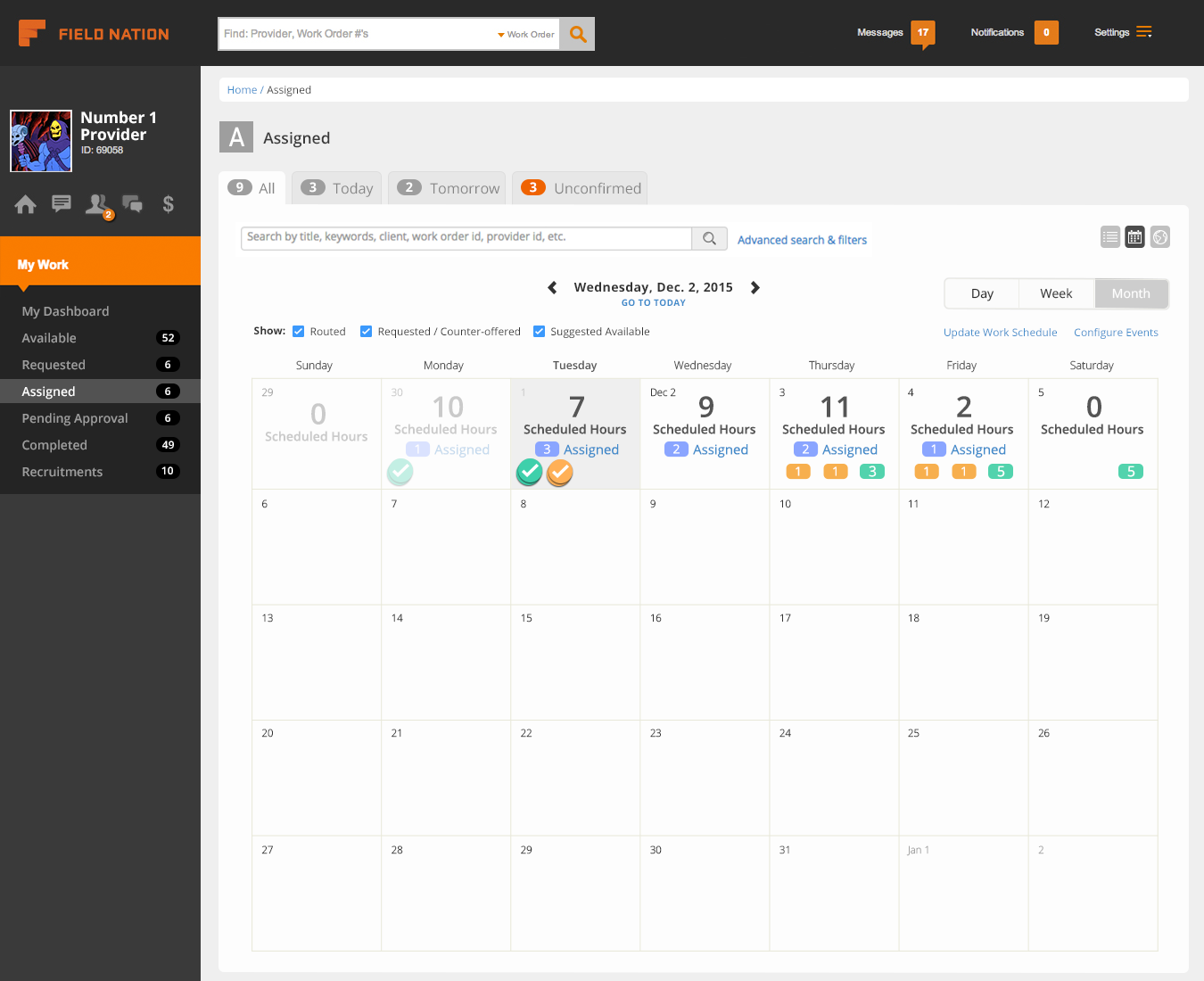 Technician Calendar Month View